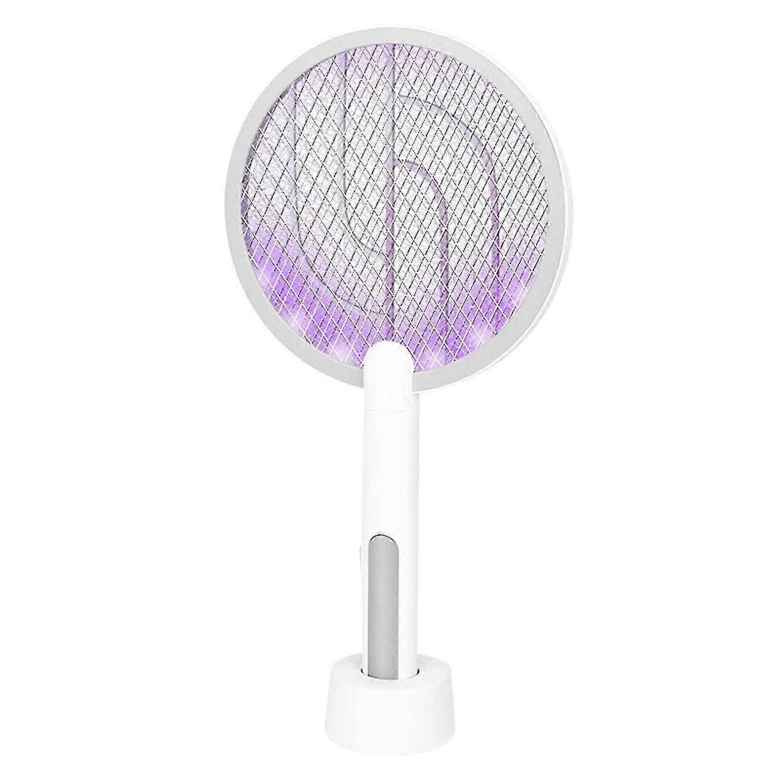 Electric Fly Swatter Racket, 2 In 1 Smart Bu-g Zapper With Usb Rechargeable Base, Powerful Mosquitoe Trap Lamp With 3-layer Safety Mesh For Home, Bedr
