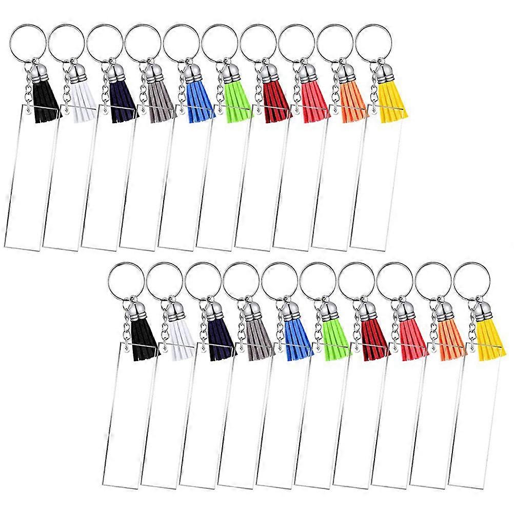 20PCS DIY Acrylic Keychains Blank Rectangular Key Rings for Handmade Crafts Durable Ornaments for Keys Bags Backpacks Tags Gifts