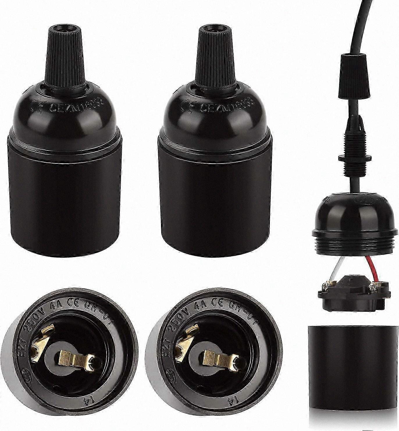 Black E27 Lamp Holder Set, Retro Edison Style, Bakelite Pendant Adapter, 4-Pack