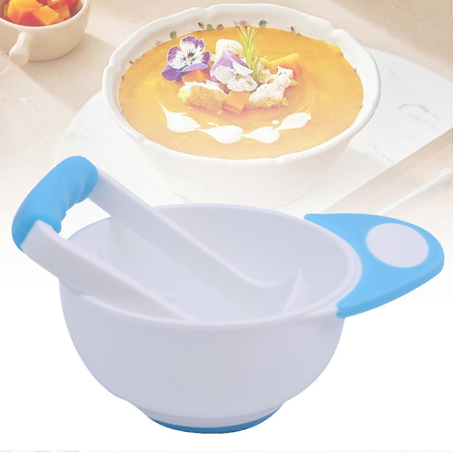 Baby Food Mash Bowl Set With NonSlip Long Handle And Grinding Rod For Fruit And Vegetable Puree Blue