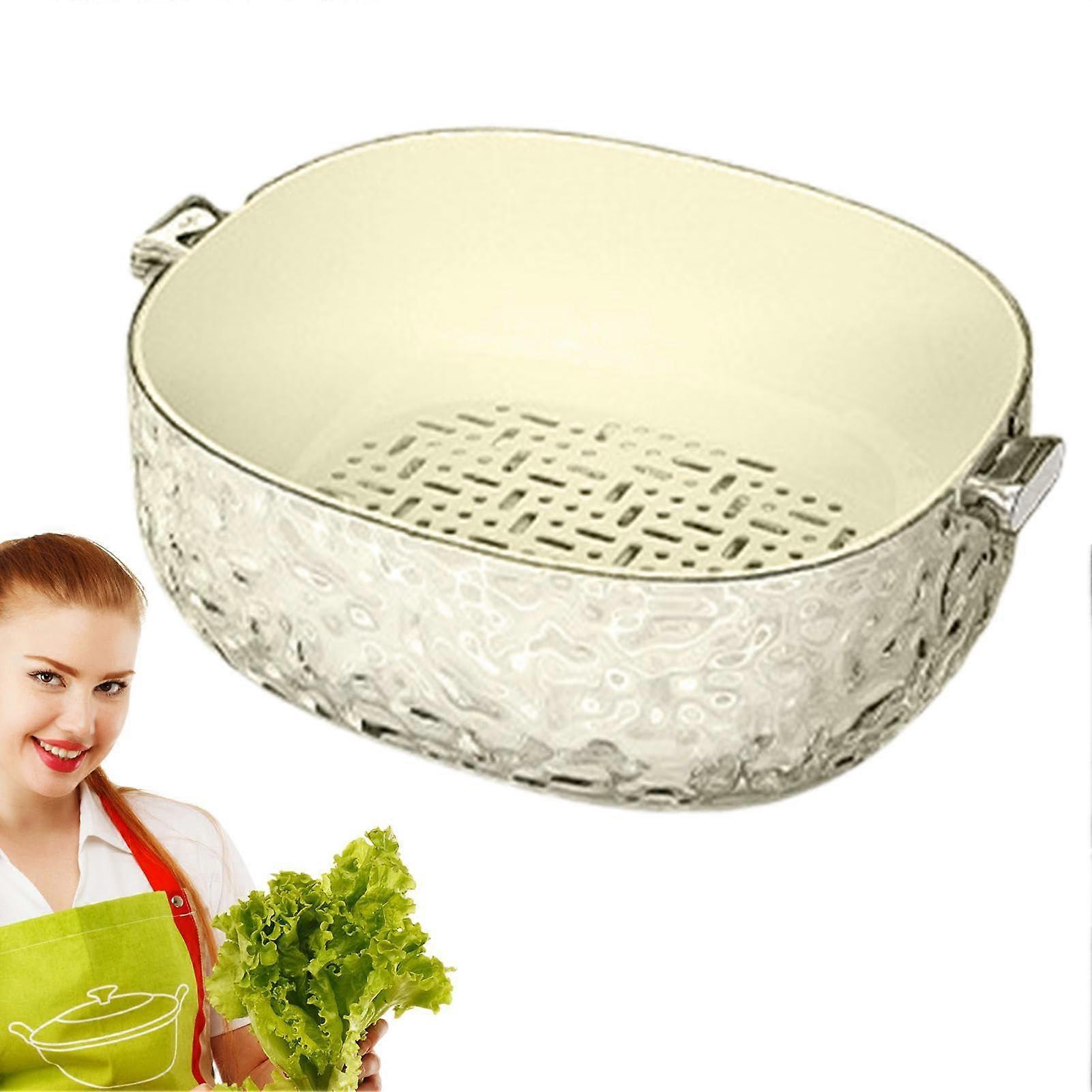 Fruit and Vegetable Washing Bowl, Double Layer Strainer, Stackable Washing Basket, Yellow, Kitchen Utensils
