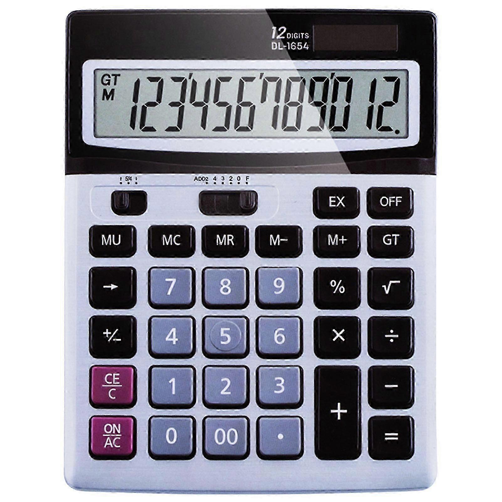 Dual Power Electronic Calculator Solar Powered Desktop Calculator 12 Digits Large Screen Calculators Silver
