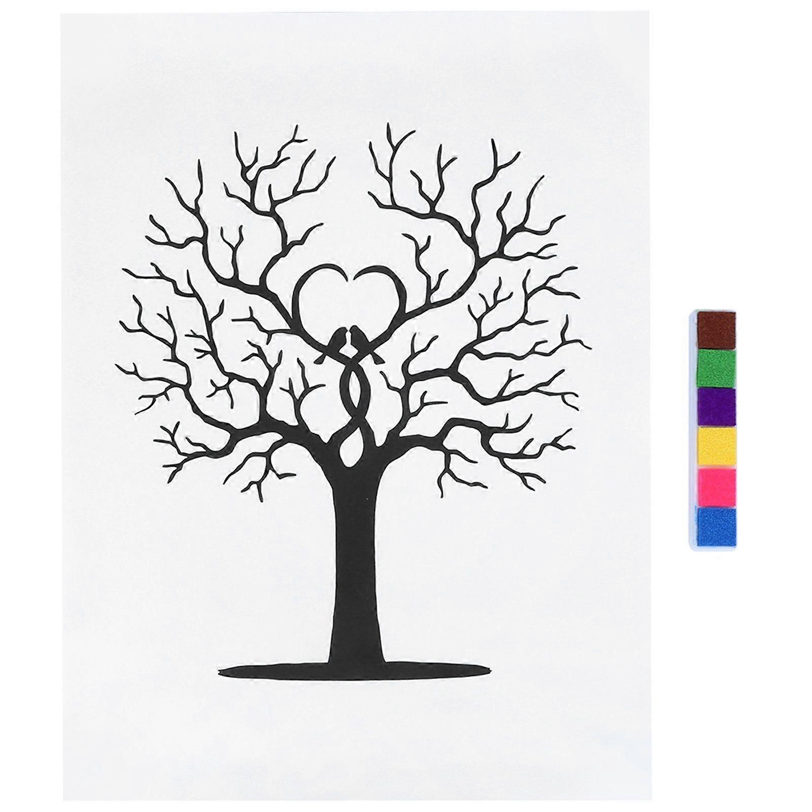 Fingerprint Tree DIY Guest Signature Sign&#8209;In Book Canvas Thumbprint Painting