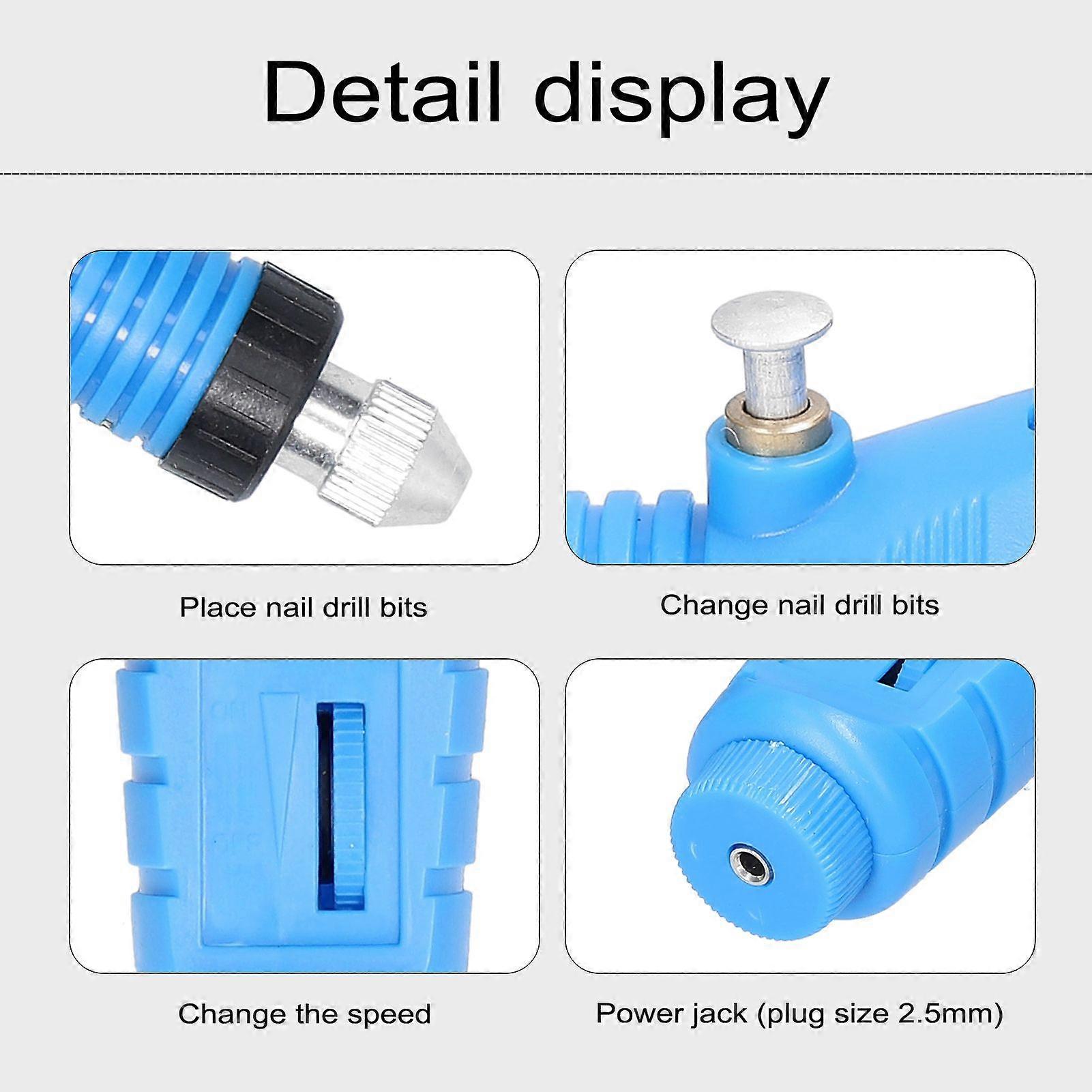USB Power Supplys Handheld Mini Electric Grinder Nail Gelatum Removing Tool Machine Speed Adjustable Grinding Rotary Tool Kit with 6 Grinding Heads
