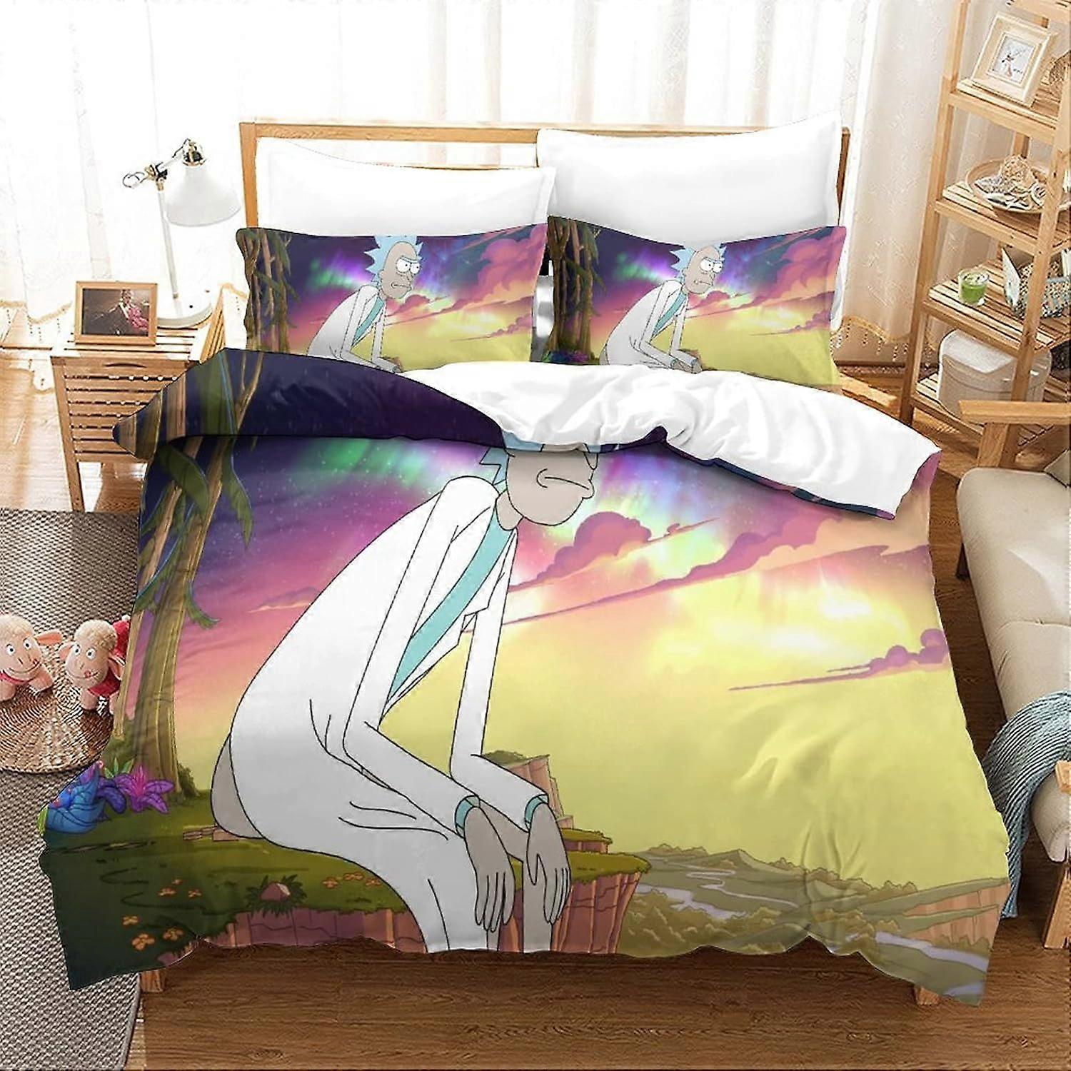 Single Duvet Cover Set Rick And Morty Quilt Cover Single Size Bedding Set Super Soft Microfiber Duvet Covers with Zipper with Pillowcases Hypoallergen