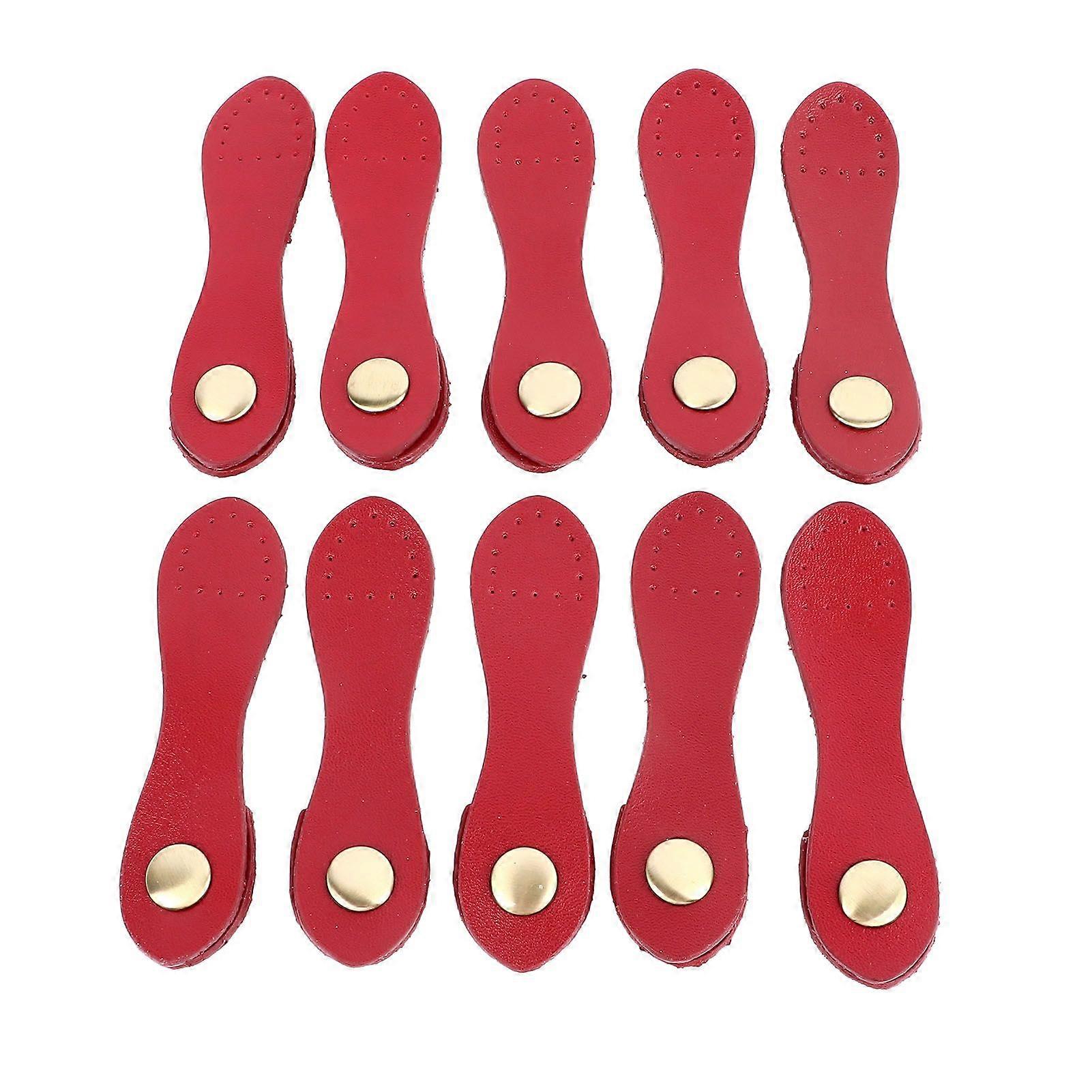 10 Sets Sew On Leather Snap Buckle DIY Handcraft Soft Genuine Leather Purse Tab Closures for Craft Bags Red