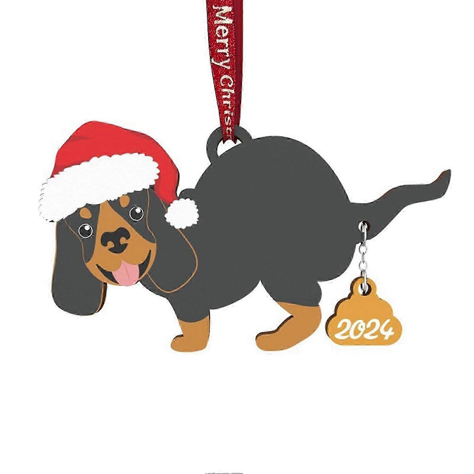 Christmas Pooping Dog Ornament Wooden Dog Poop Decoration Christmas Tree Hanging Pendant for Indoor Home Holiday Decor