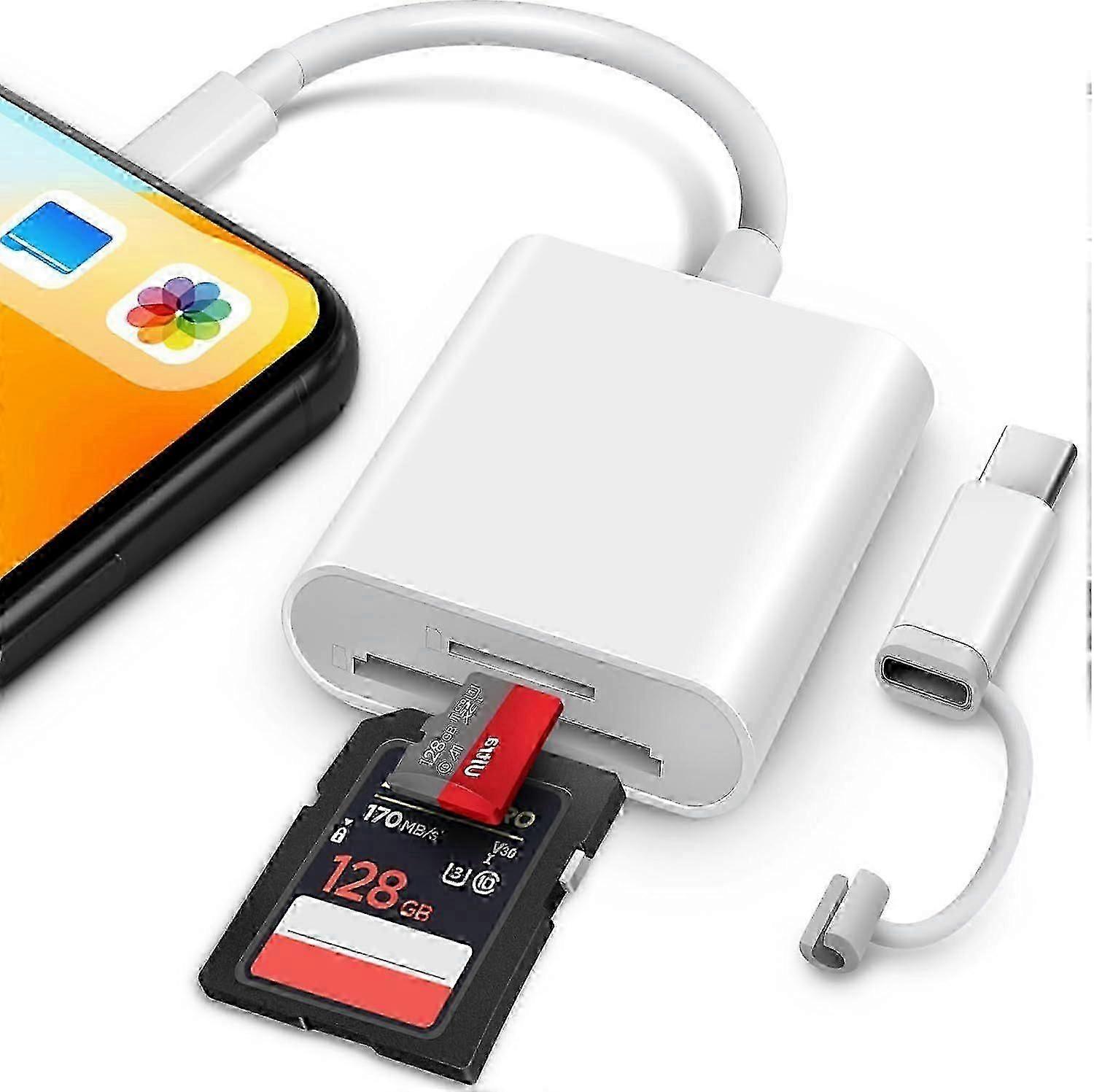 قارئ بطاقة SD لأجهزة iPhone iPad ، Lightening & USB-C ، بطاقة SD ، ذاكرة موصل مزدوج