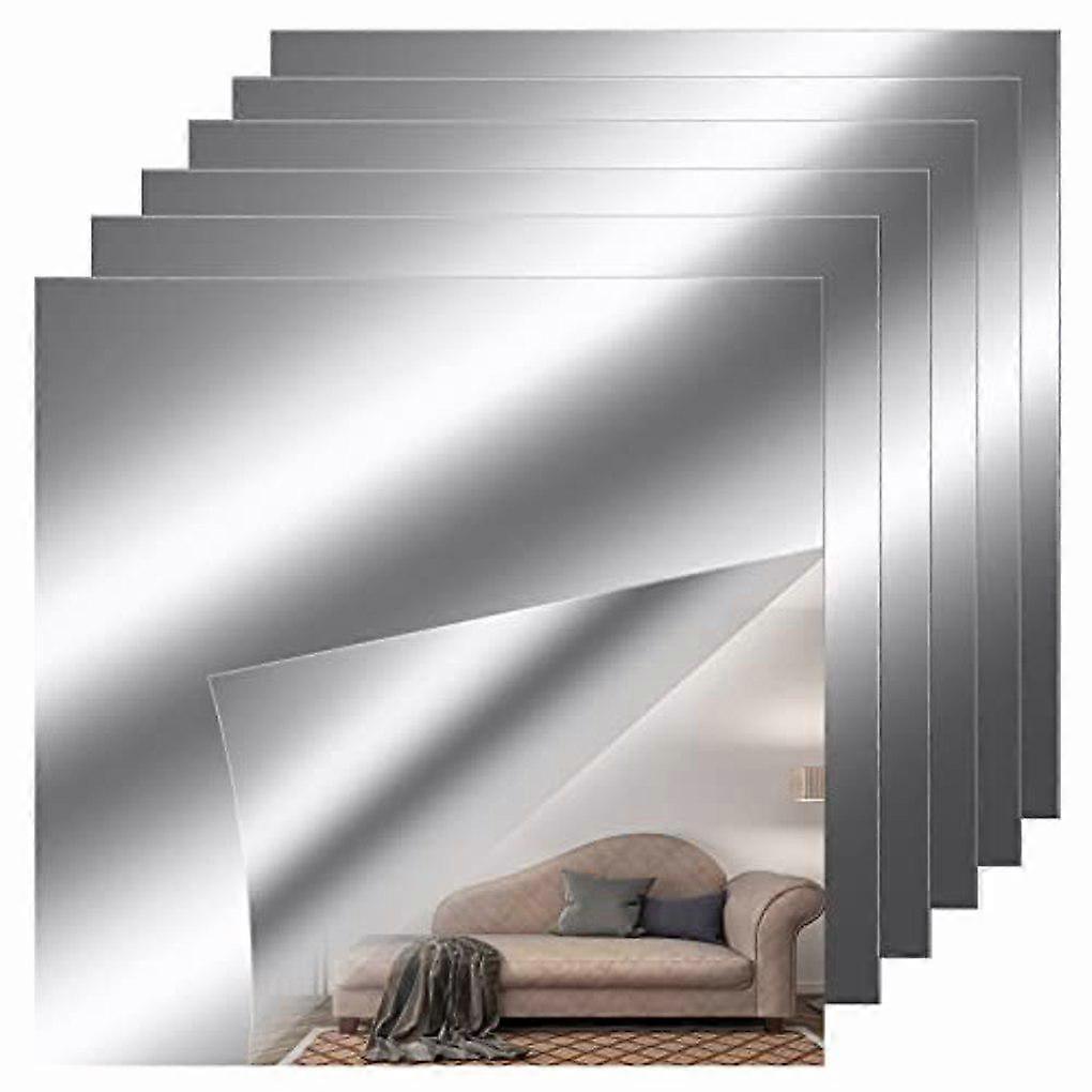 6x Mirror Tiles Easy To Apply Non-damaging To Walls Wide Application Self Adhesive Mirror Tiles