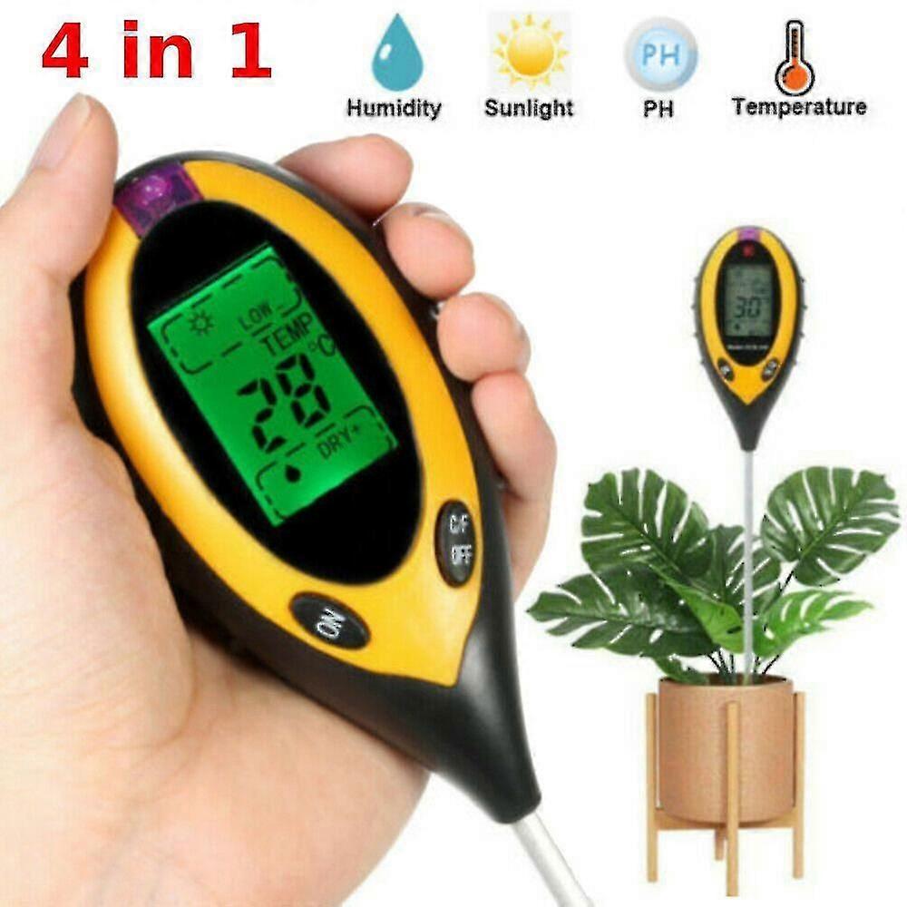 Jord pH-mätare 4-i-1 jordtestare fukt digital växttermometer test fuktmätare för krukväxter trädgårdar gräsmattor
