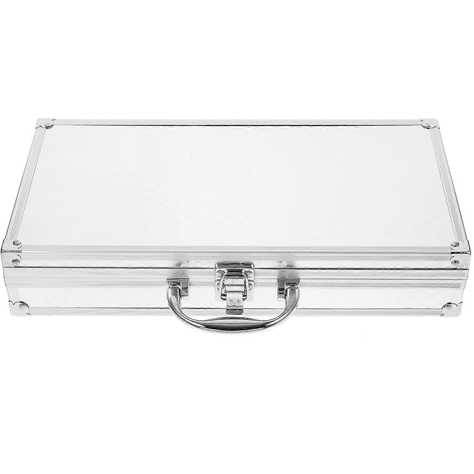 Aluminum Hard Shell Carrying Case Portable Tool Box Storage Home Use Silver 35.00X19.00X6.40CM 1Pack