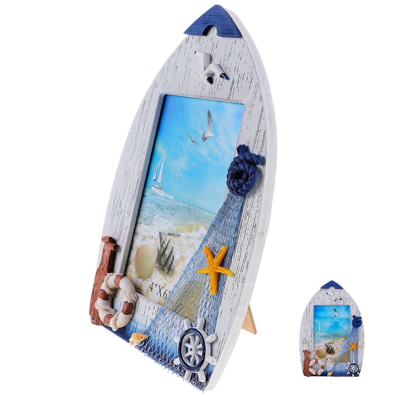 Mediterranean Design Photo Frame Wooden Beach Frame for Display 2Pcs