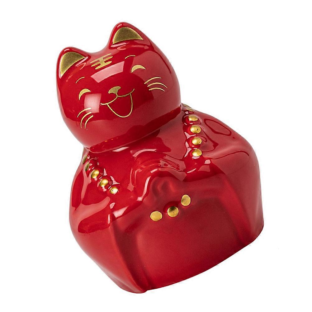Ceramic Red Luck Cat Coin Bank for Storage Use 2Pcs Piggy Bank Decoration