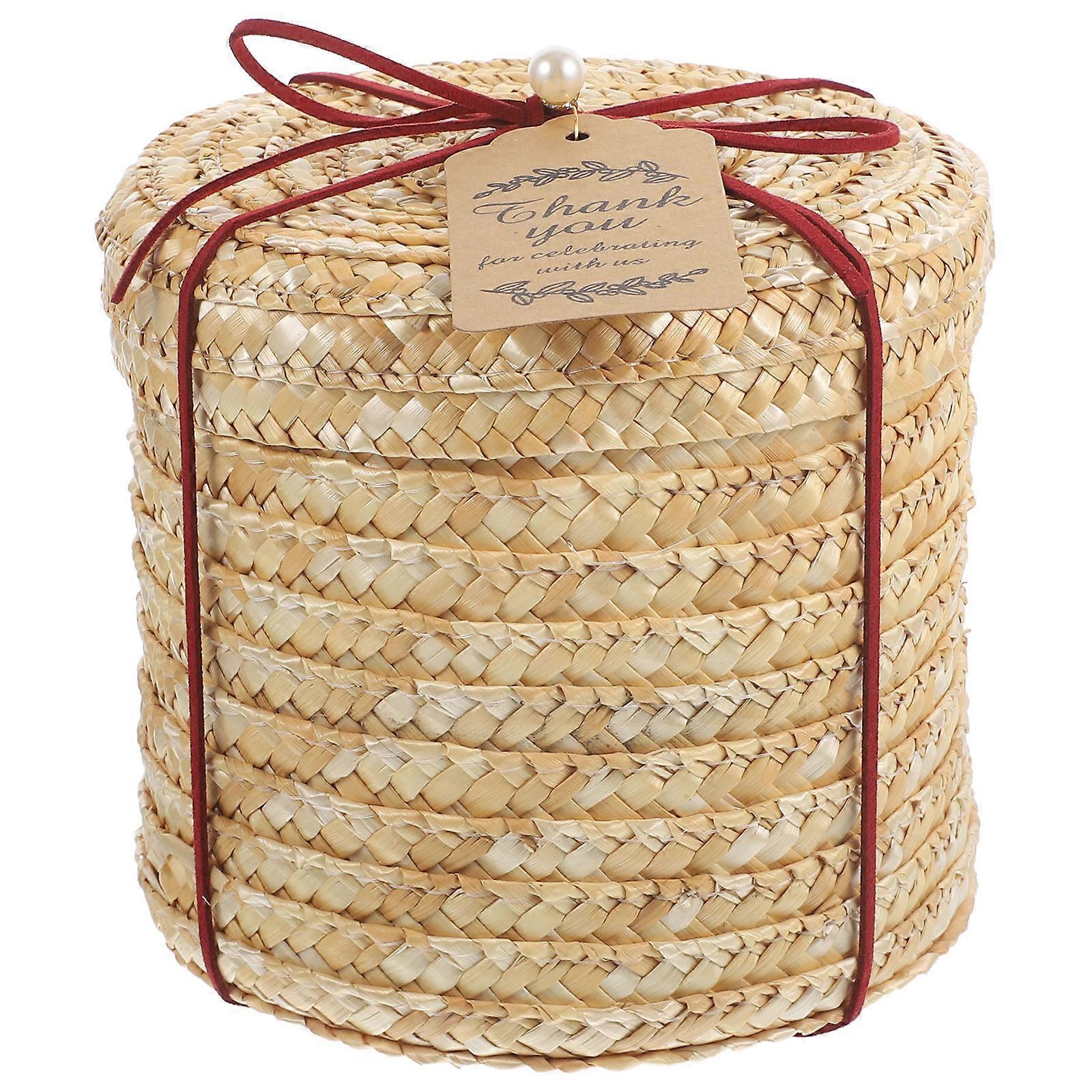 Woven Rattan Storage Box for Storage Use with Lid Beige Box