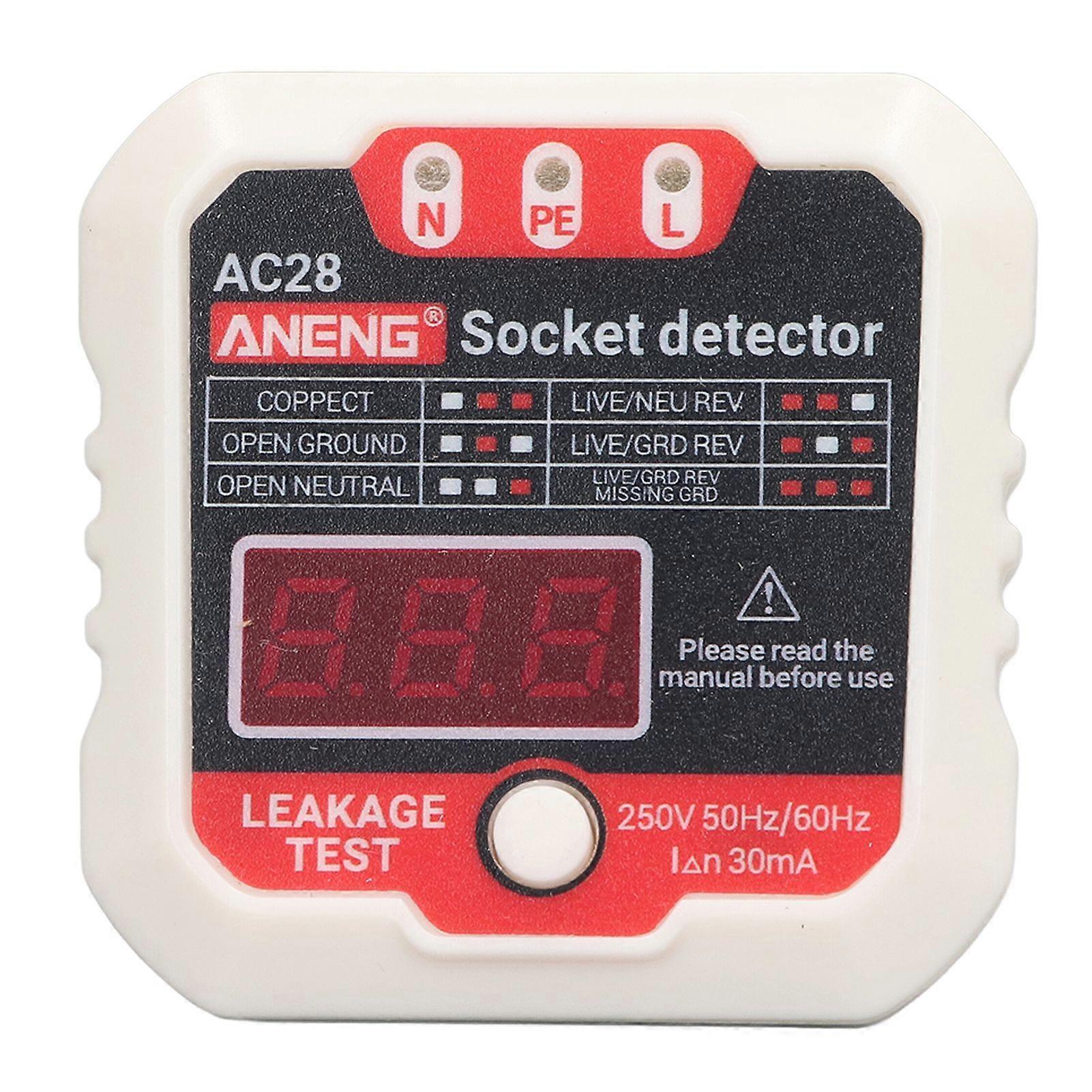 LCD-Digitalanzeige Steckdosentester Phasendetektor Erdungskabel Polarität Elektrischer Lecksteckdosentester EU-Stecker 220V