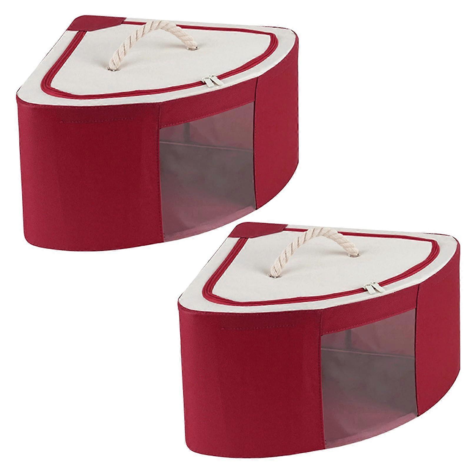 Foldable Corner Storage Bag 2Piece Set Triangular Oxford Cloth With Zipper And Handle Red Size S For Clothes And Toys