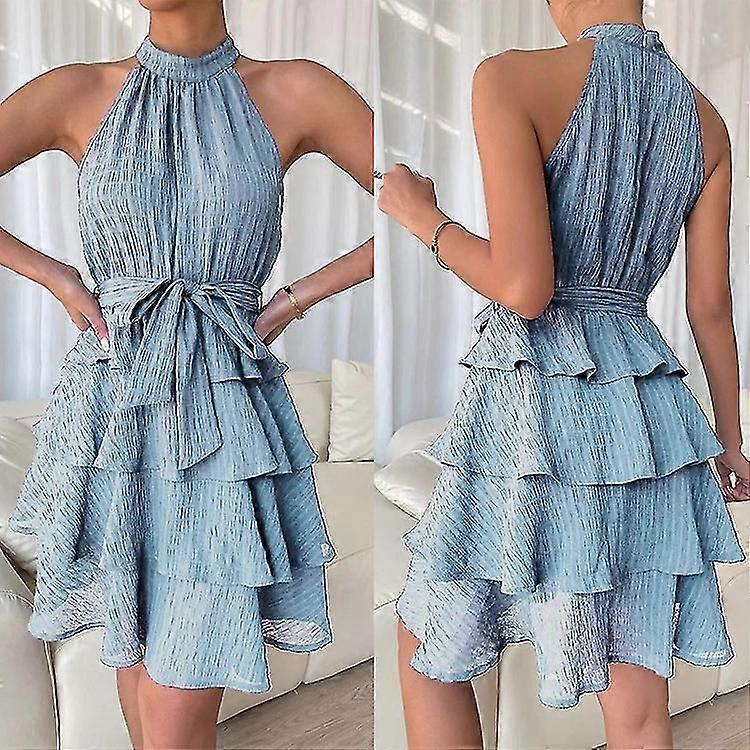 Spring And Summer Women's Patchwork Sleeveless Ruffle Dress