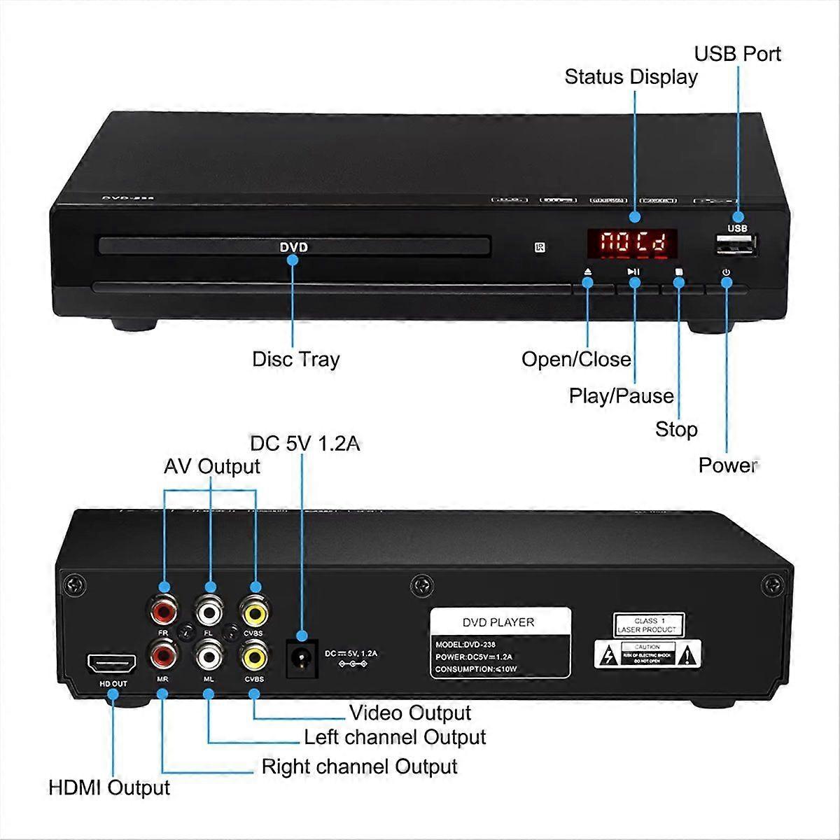 DVD Player M238 HD 1080P Disc Player with Remote Control Eu Plug