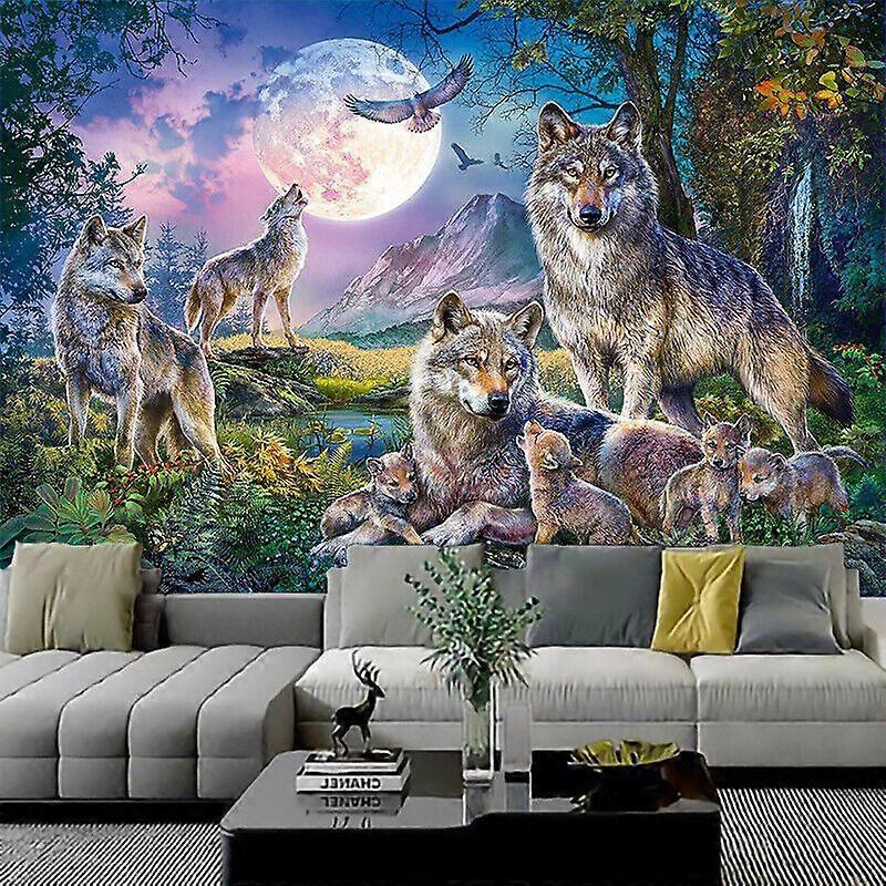 Jungle Moon Wolves Tapestry Wall Hanging Bedspread Throw Blanket Backdrop GT 347