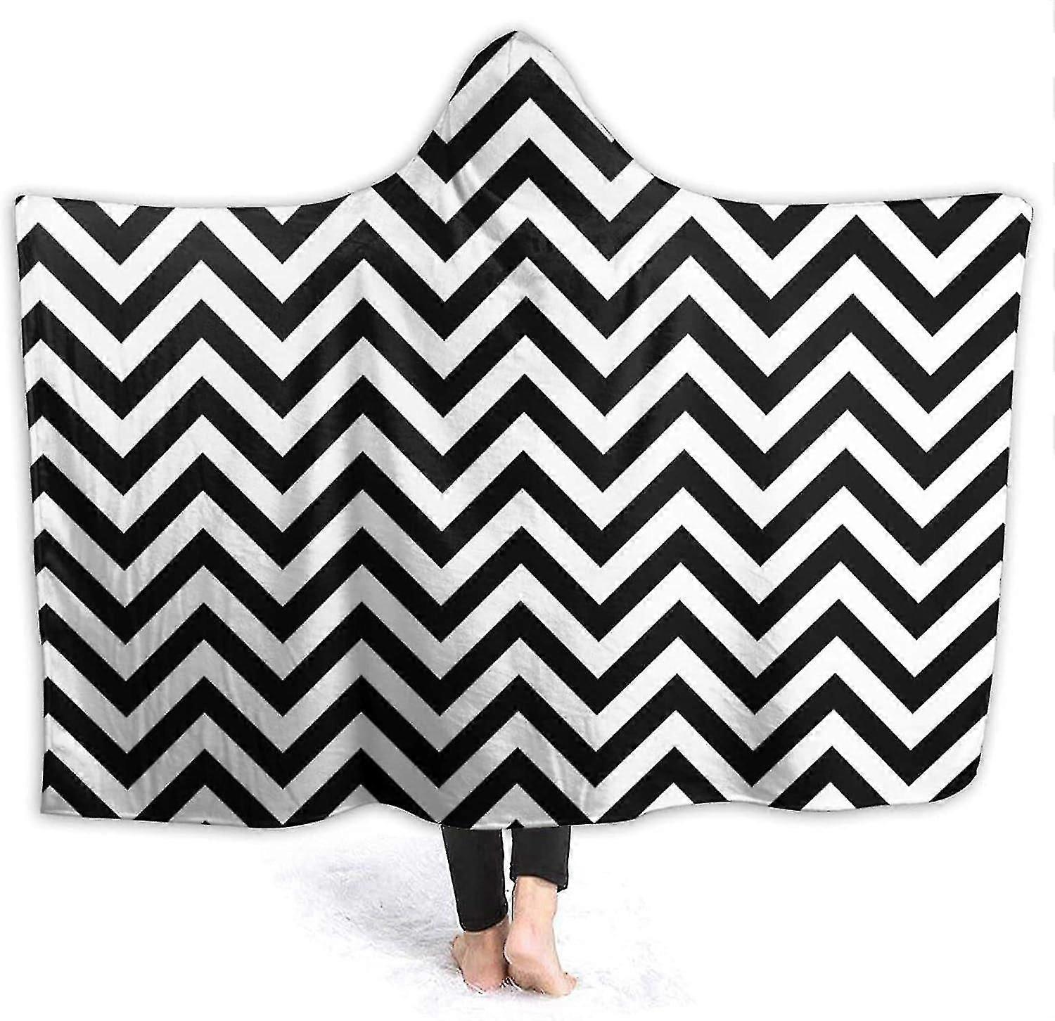 Cobertor Chevron Preto e Branco Cobertor com Capuz Macio Pelúcia Cobertor Vestível Quente Com Capuz Robe Poncho Capa Envoltório Roupão de Banho Sofá Cobertor de Dormir Flanela Cama