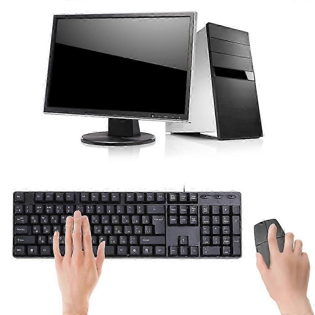 Russian English Computer Keyboard USB Wired Black Keyboard with White Letter