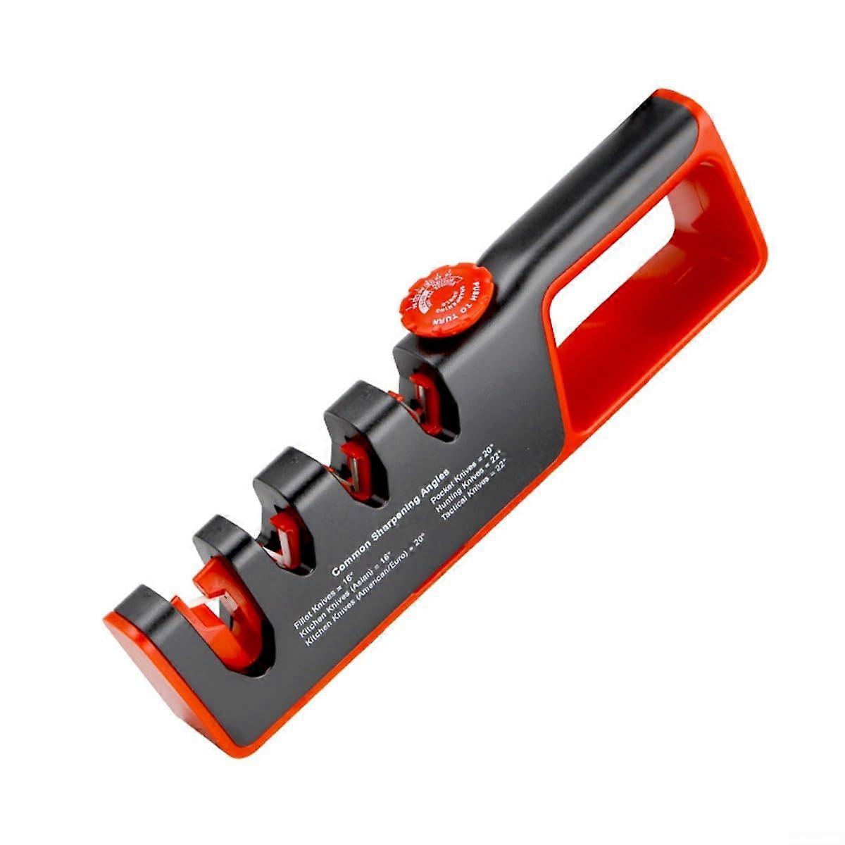 Kitchen Sharpener With Ergonomic Handle And 4Slot System For Knives, Adjustable Angle, Red