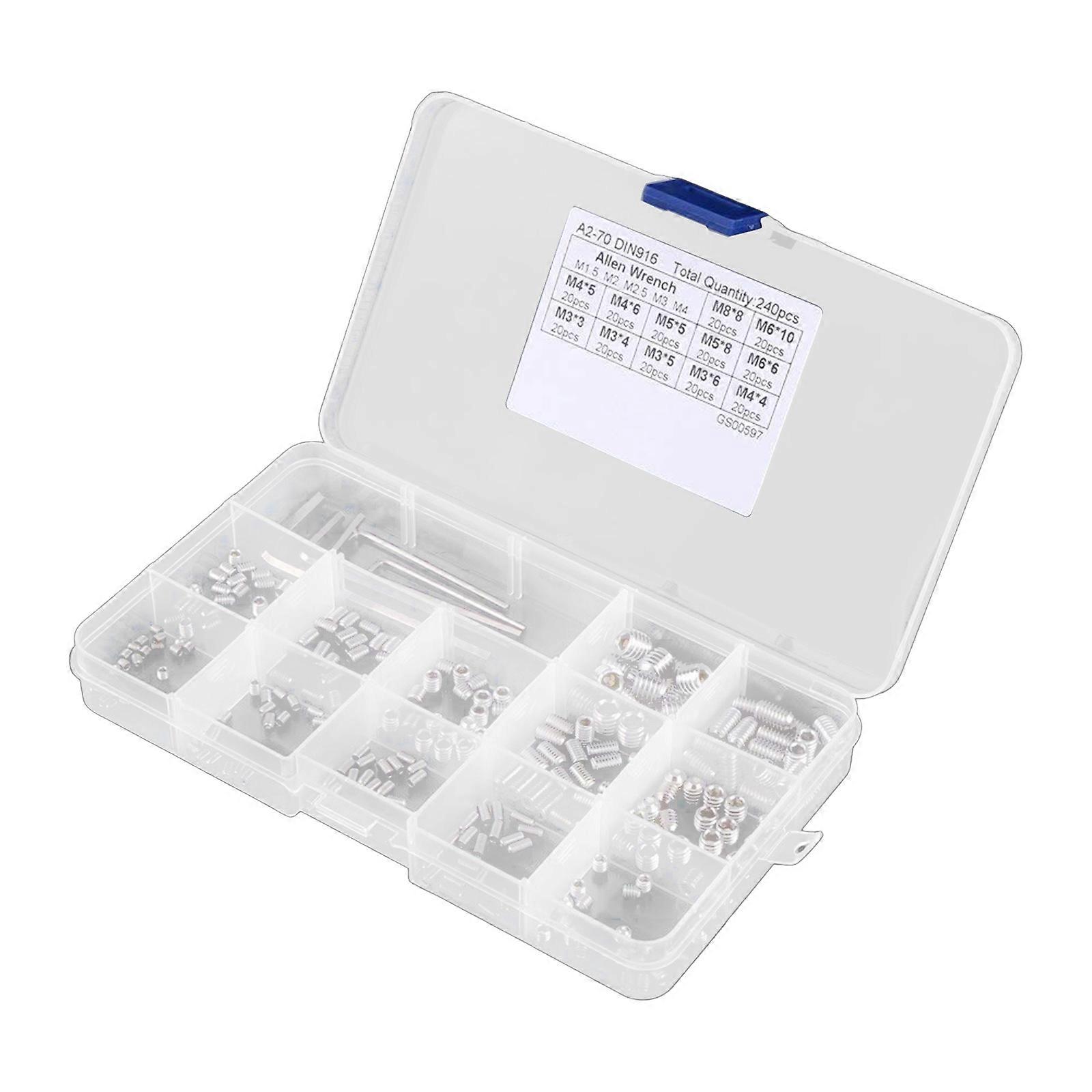 240pcs Convenient Set of Screws Allen Head Screws set Hex Socket Head Screws Grub Screw Set nternal Hex Drive Cup-Point Multicolor