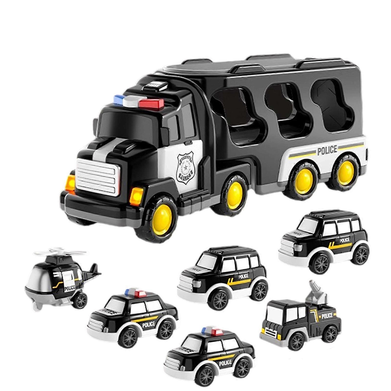 Musical Policeman Carriers Toy Set with Detachable Trailer Realistic Emergency Light Early Learning Play Vehicle for Kids Multicolor