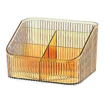 Large Capacity Makeup Brush Organizer with Vintage Stripes and Translucent Storage for Vanity