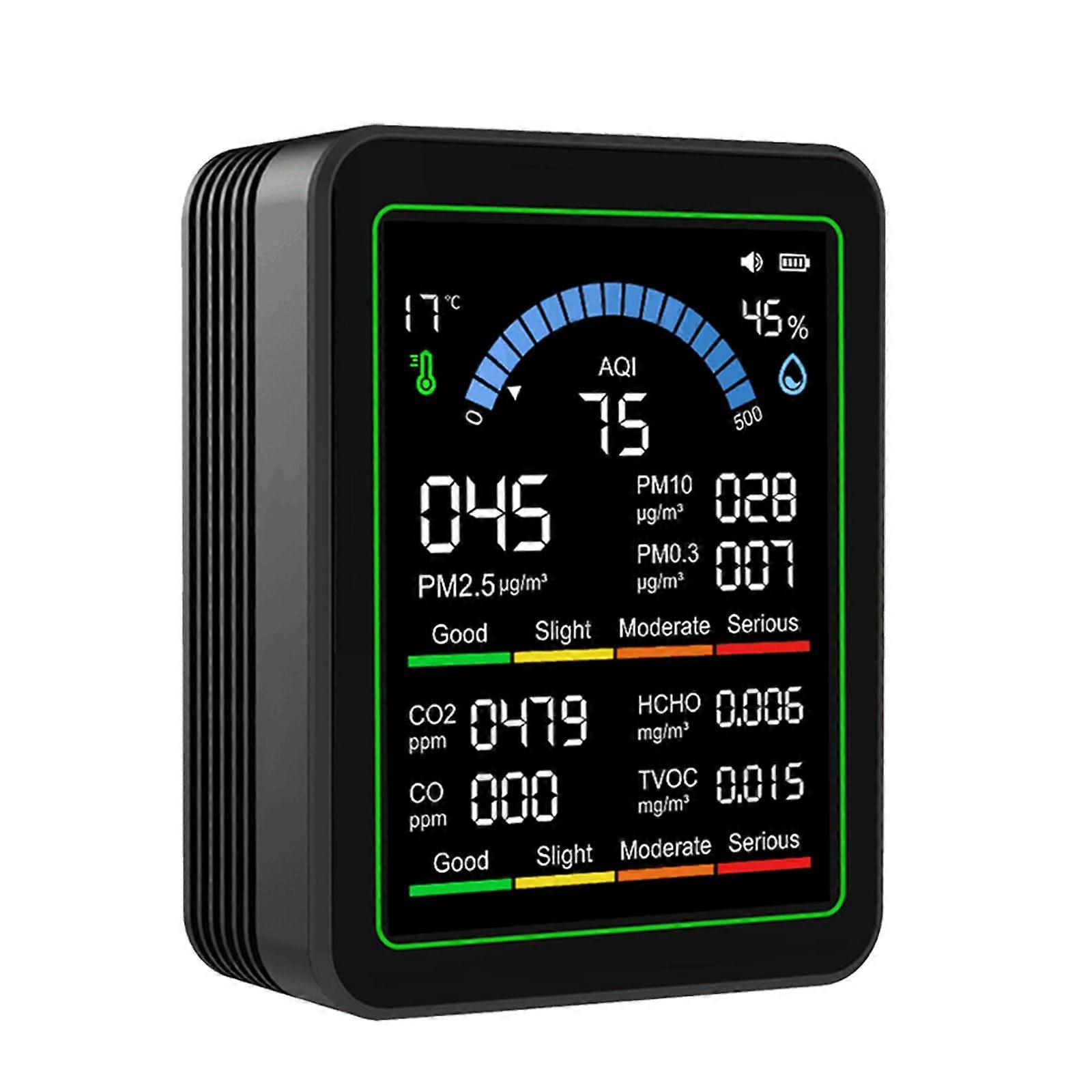 Air Quality Monitor with PM2.5 PM10 CO2 Formaldehyde TVOC Temp and Humidity for Indoor Use