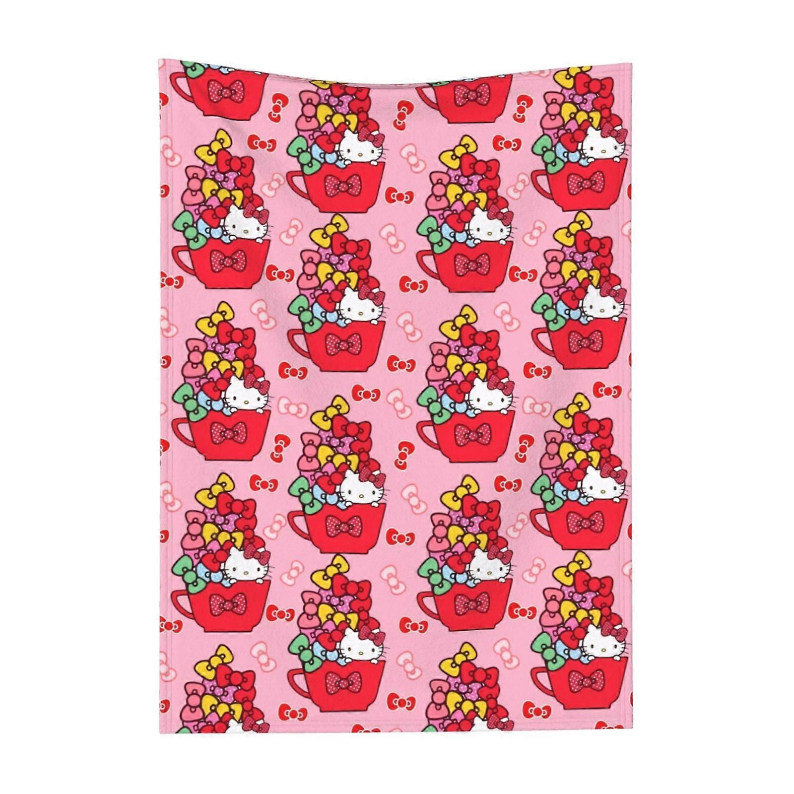 Hello Kitty Pattern Lightweight Soft Flannel Blanket Suitable for Cat Lovers Sofa Living Room Comfortable Plush Blanket 30x40in (Vertical)