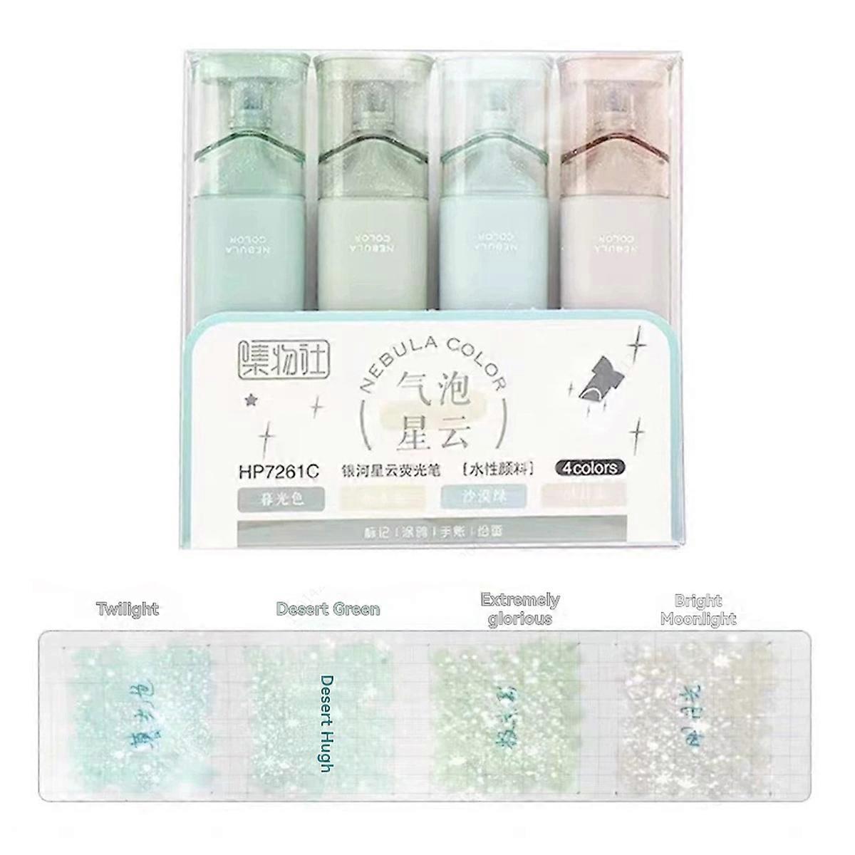 Glitter Highlighters, Bling Bling Pastel Colors Chisel Tip Marker Pen, Assorted Colors, Water Based, Quick Dry (4 Colors)