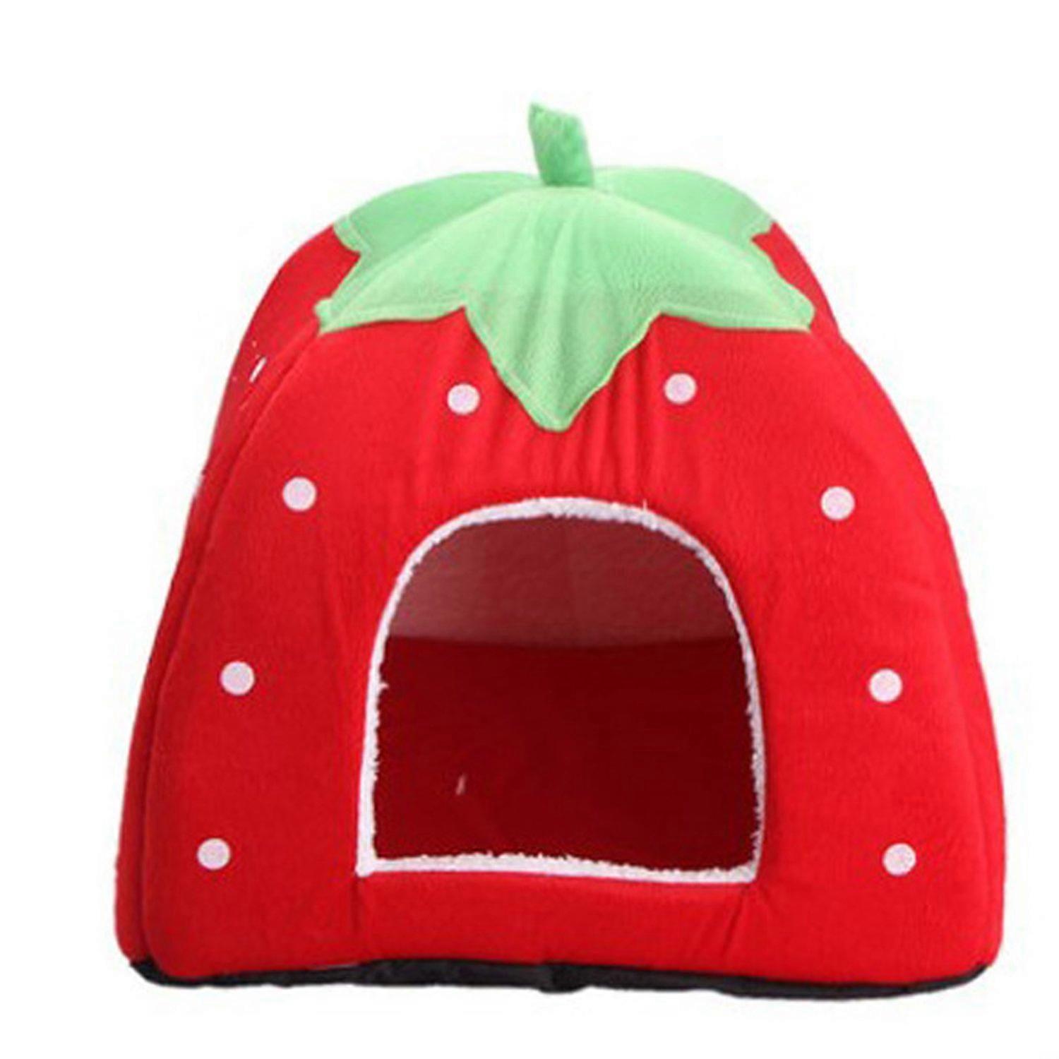 Dog Cat Bed House Soft Strawberry Shape Pet Nest Kennel with Cushion Basket XL Red