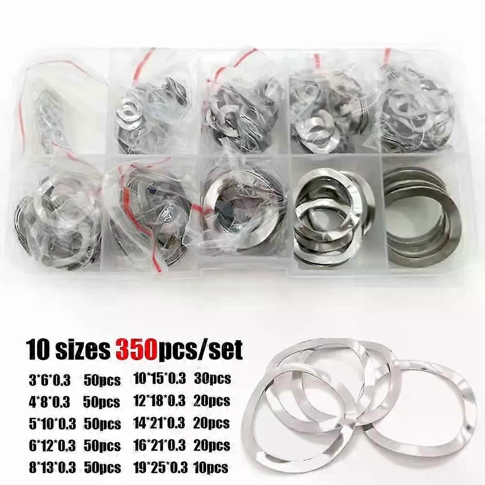 1Box 350pcs/set M3 M4 M5 M6 M8 M10 M12 M14 M16M19 304 Stainless Steel Three Wave Crest Type Spring Washer Gasket  Assortment Kit