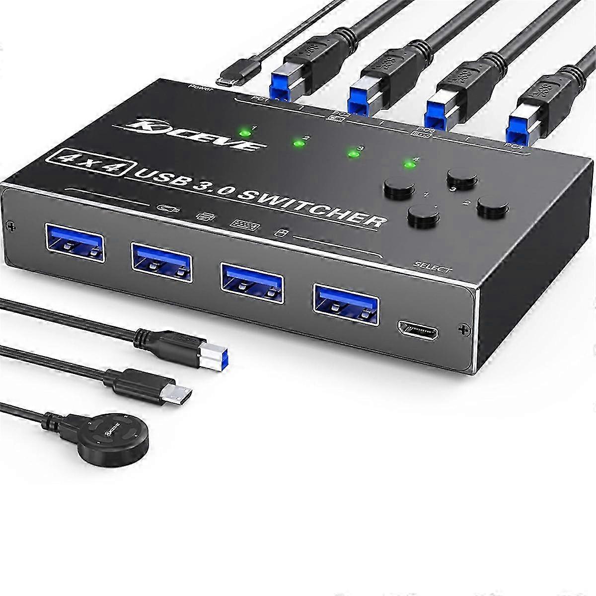 USB 3.0 Switch 4 Computers, 4 Ports USB Switch Selector for Keyboard Mouse Switch Printer Sharer