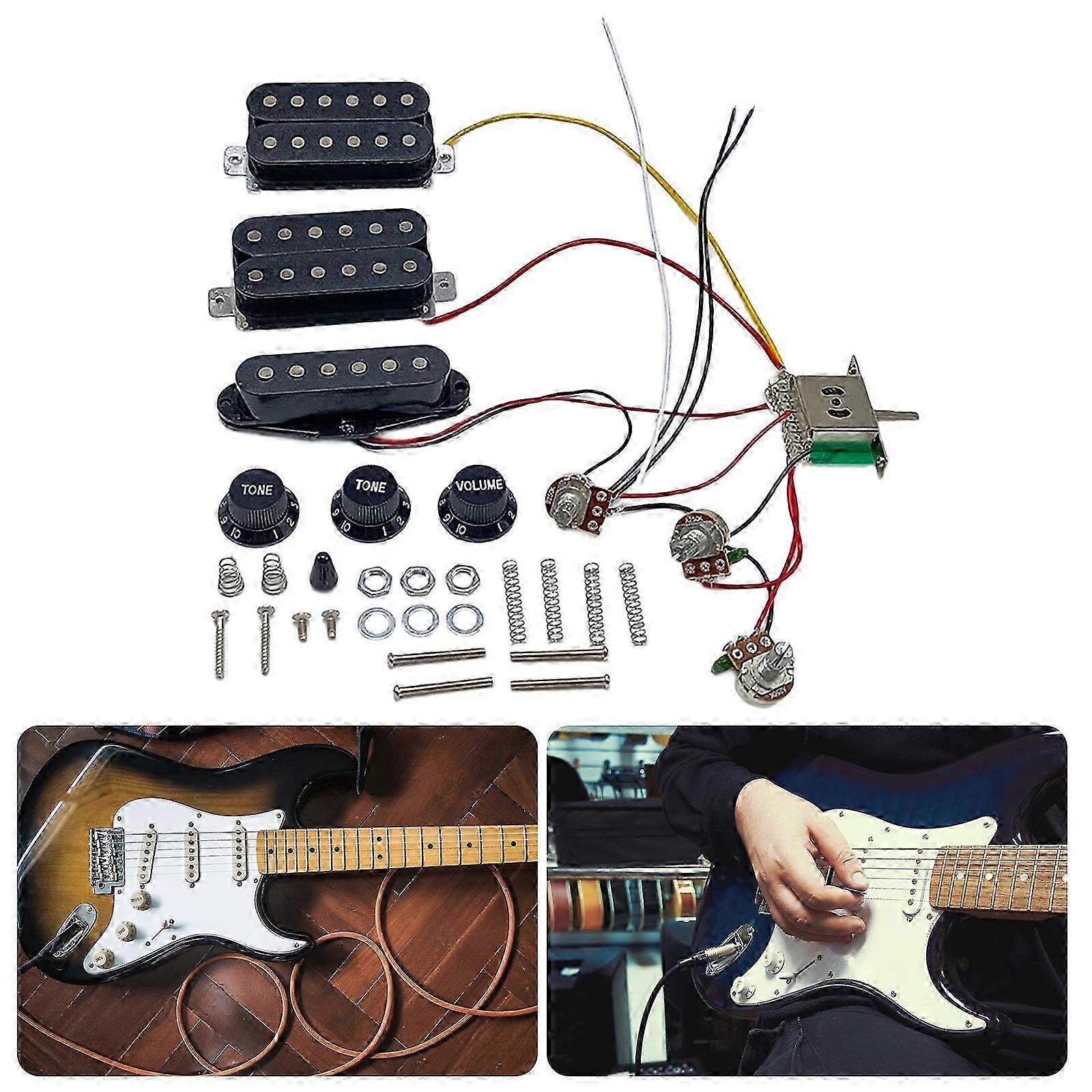 Electric Guitar Pickup Set HSH Style Guitar Pickups Set with Prewired Harness and 250K Potentiometer for Multiple Tones White