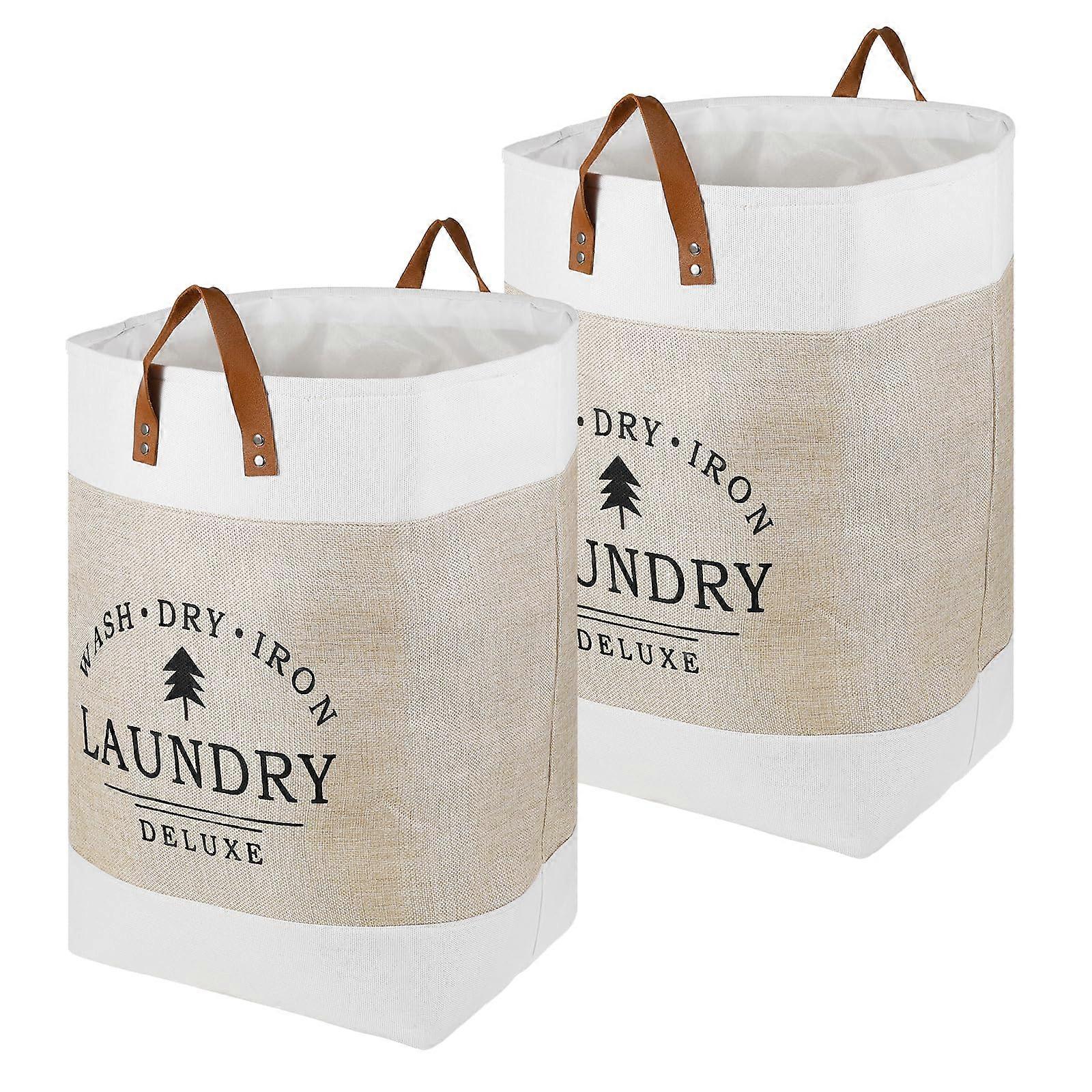 2 Pack Large Laundry Hampers, Foldable Clothes Baskets with Handles for Dorm, Bedroom, Bathroom