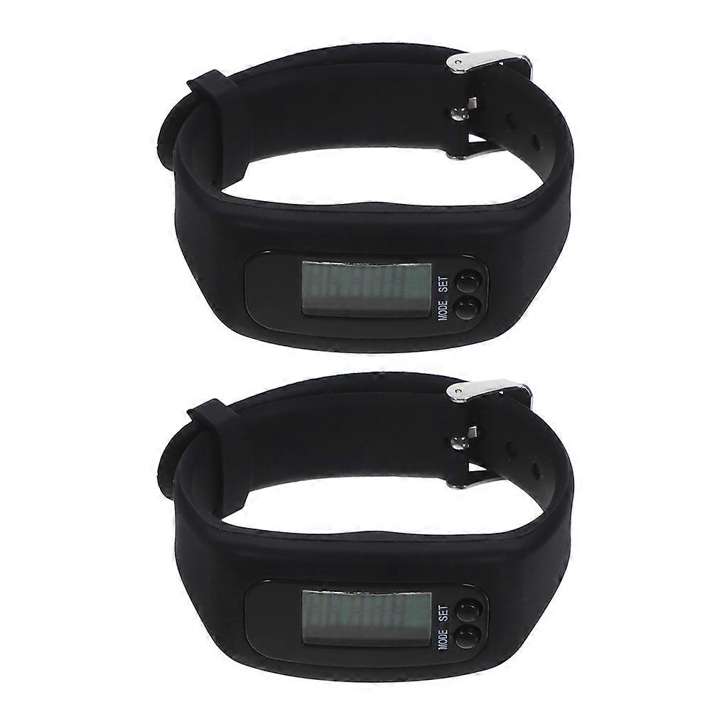 Workout Tracker Wristband Digital Pedometer For Daily Use Rectangular Shape Black Color 2Pcs