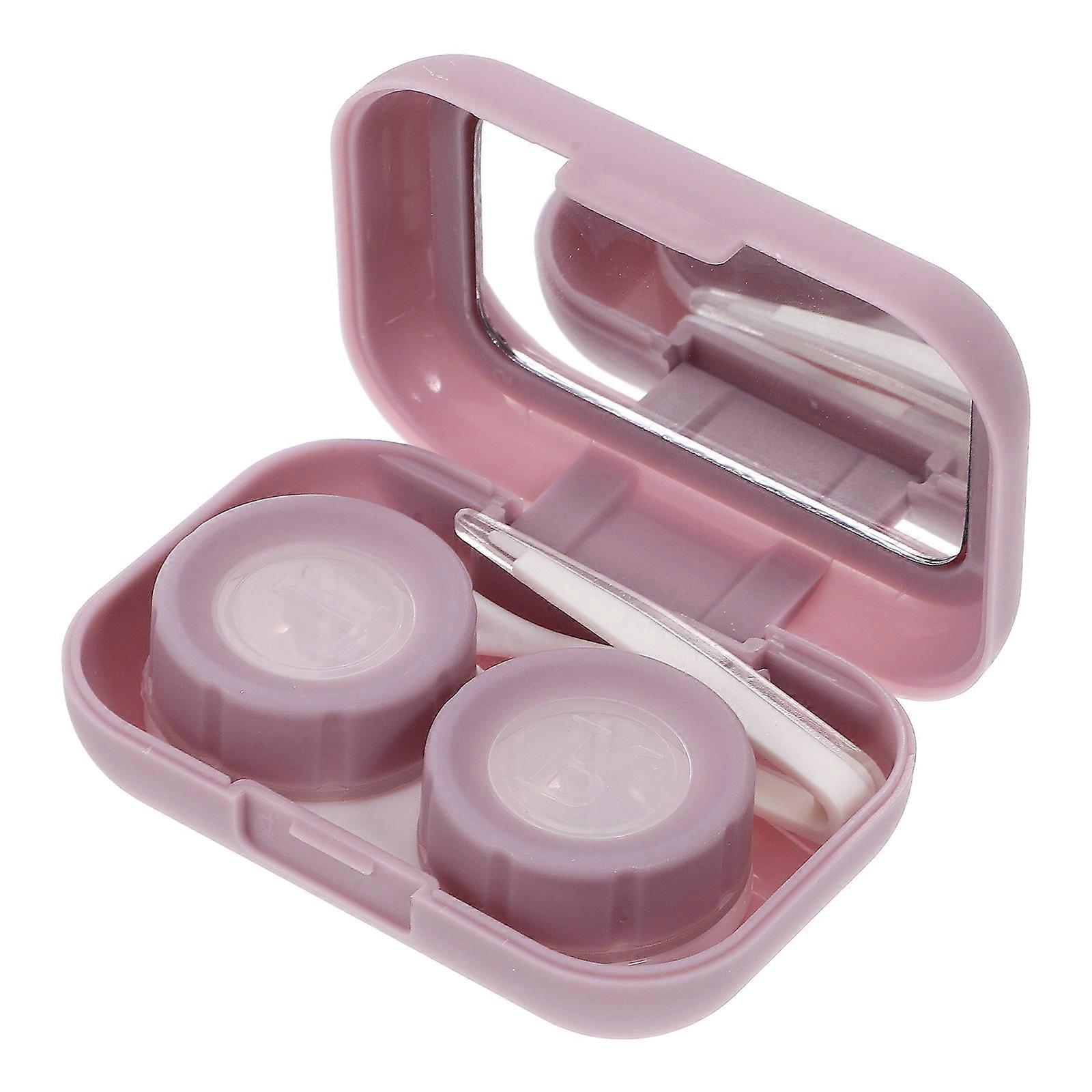 Purple Contacts Lens Case Kit for Storage 1Set with Portable Tools and Mirror