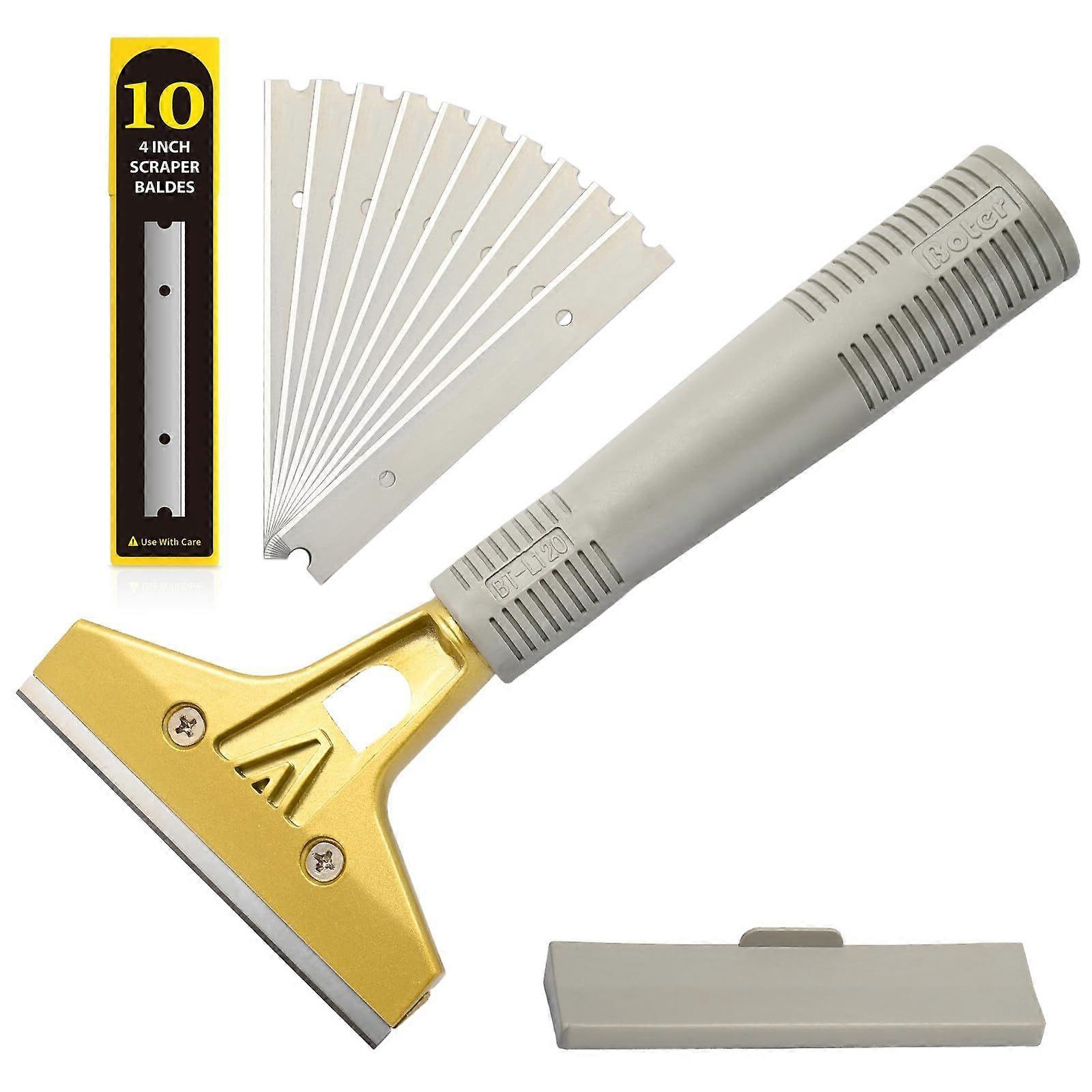 21*10 cm Scraper with 10 Blades, Wallpaper Scraper, Glass Scraper, for Glue, Window Tile, Mirror, Cleaning, Gold