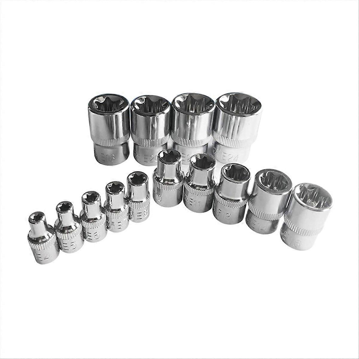 Torx Socket Set Torx Star Bit Torque Female E-Socket Set E4-E24 14Pcs