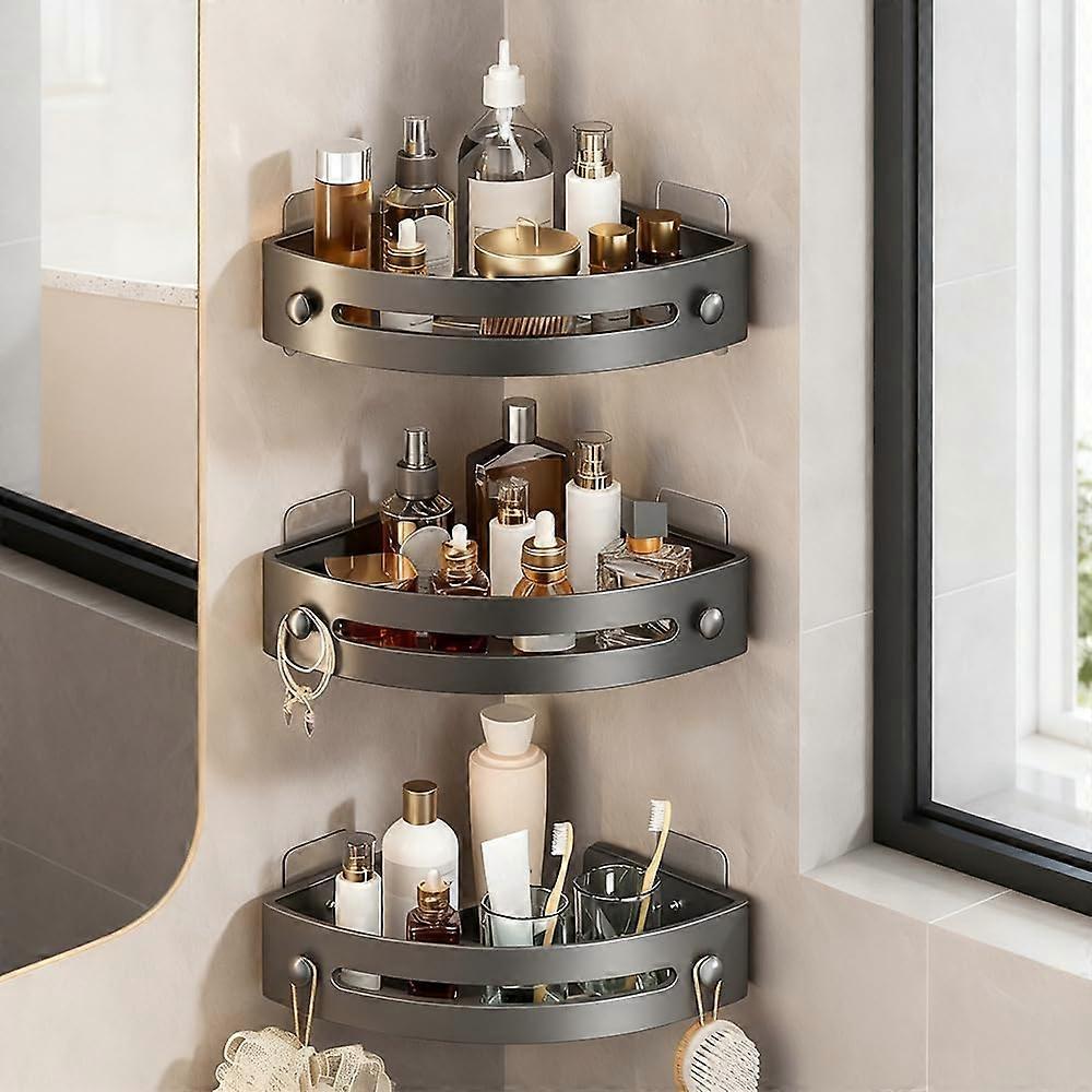 Corner Shower Shelf 3Pack RustProof Bathroom Organizer with Hooks NoDrill Adhesive Mount