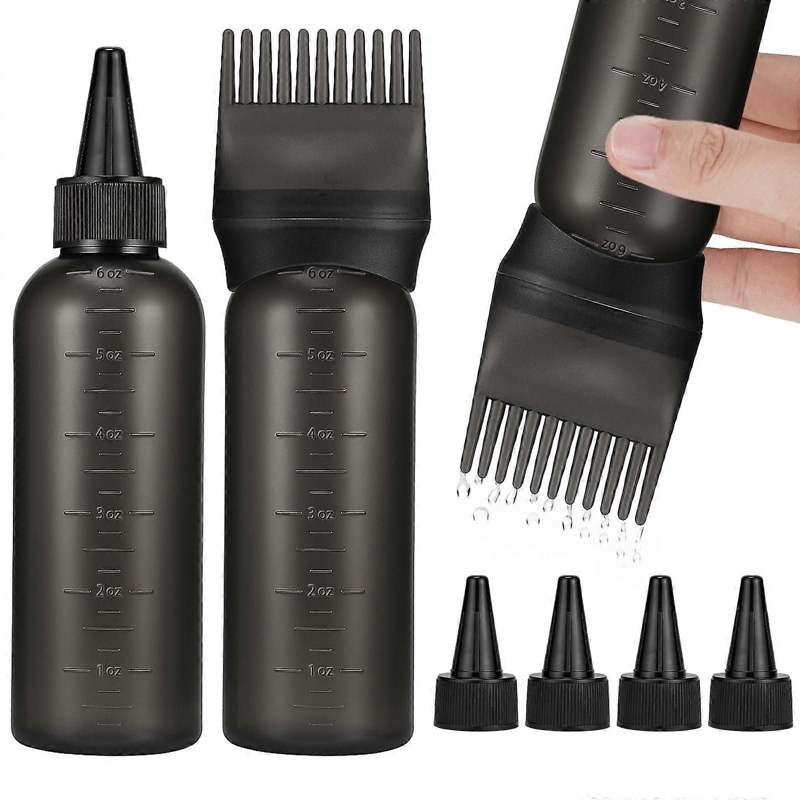 Hair Dye Applicator Bottle with Root Comb for Precise Root Application, Scalp Oil Tool, Black 2 Pack