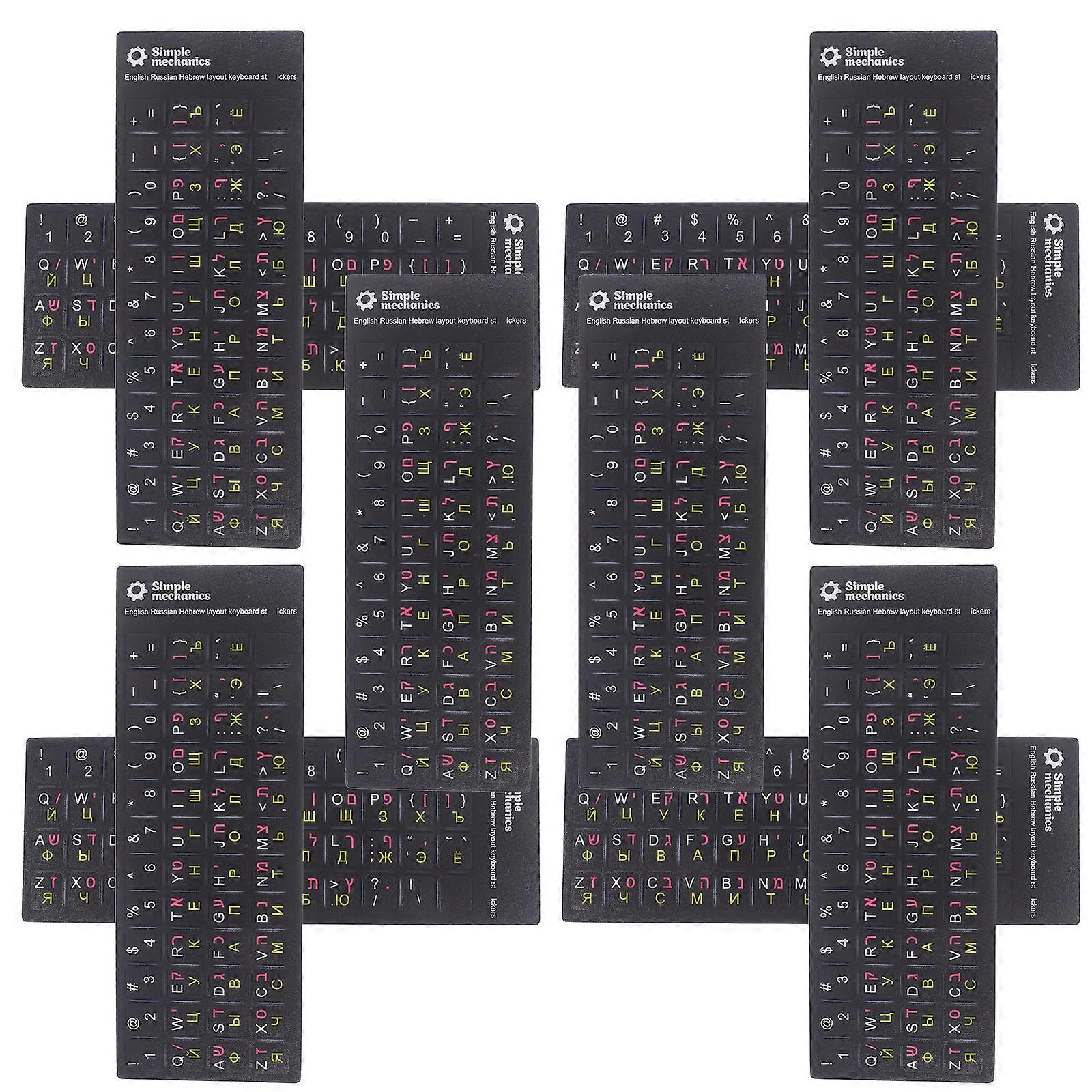Multilanguage Keyboard Replacement Stickers for Laptop 10 Sheets Black PVC