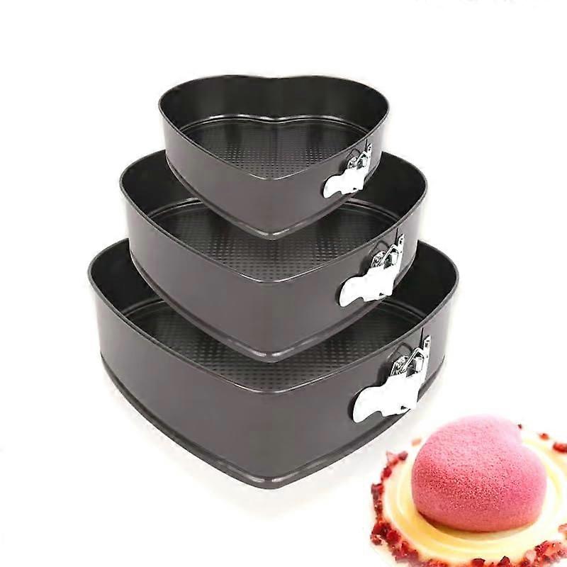 Heart Cake Pan Set of 3 Nonstick Springform with Removable Bottom Carbon Steel Baking Mold