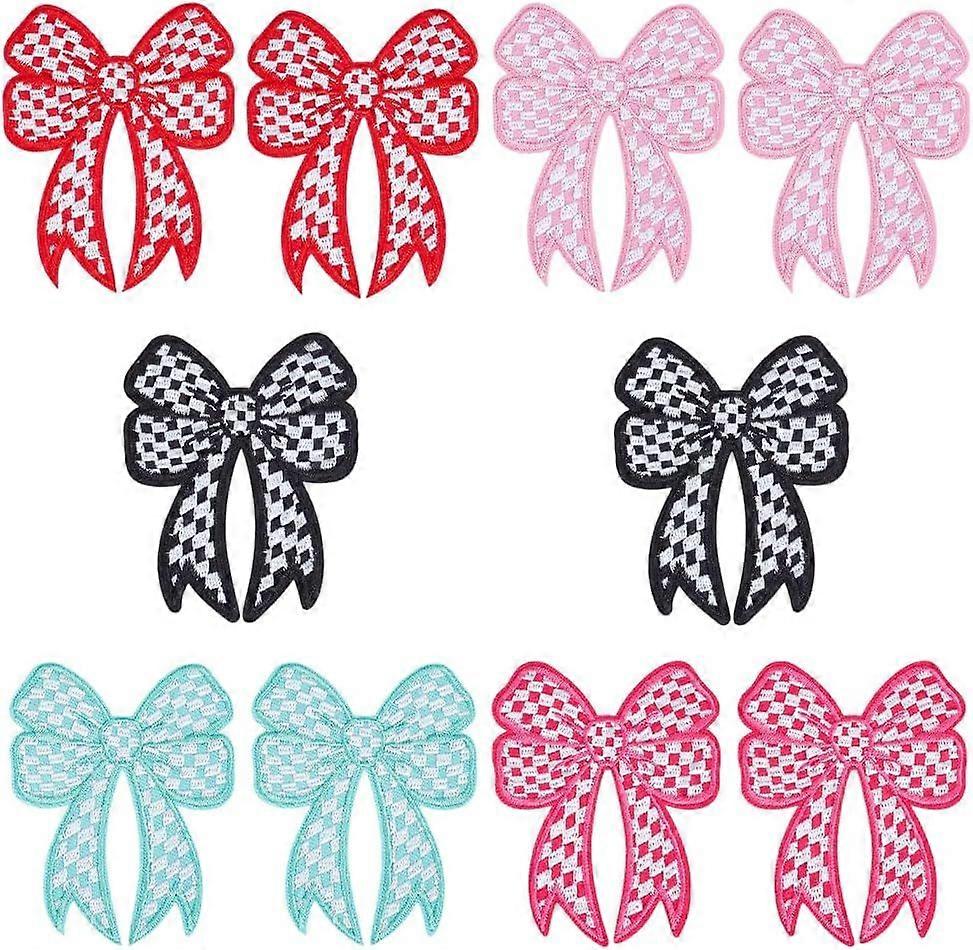 10pcs Iron on Patches for Clothes 5 Colors Checkered Patches Sticker Embroidered Patch Self-Adhesive Cloth Sew on Patches for Costume Accessories Clot