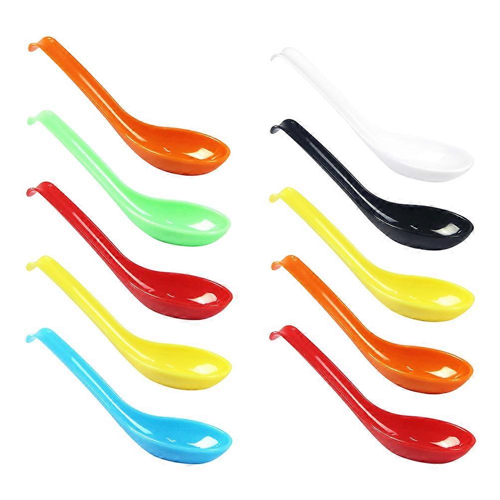 Assorted Color Reusable PP Soup Spoon with Hook Design Perfect for Kitchen Use 10pcs