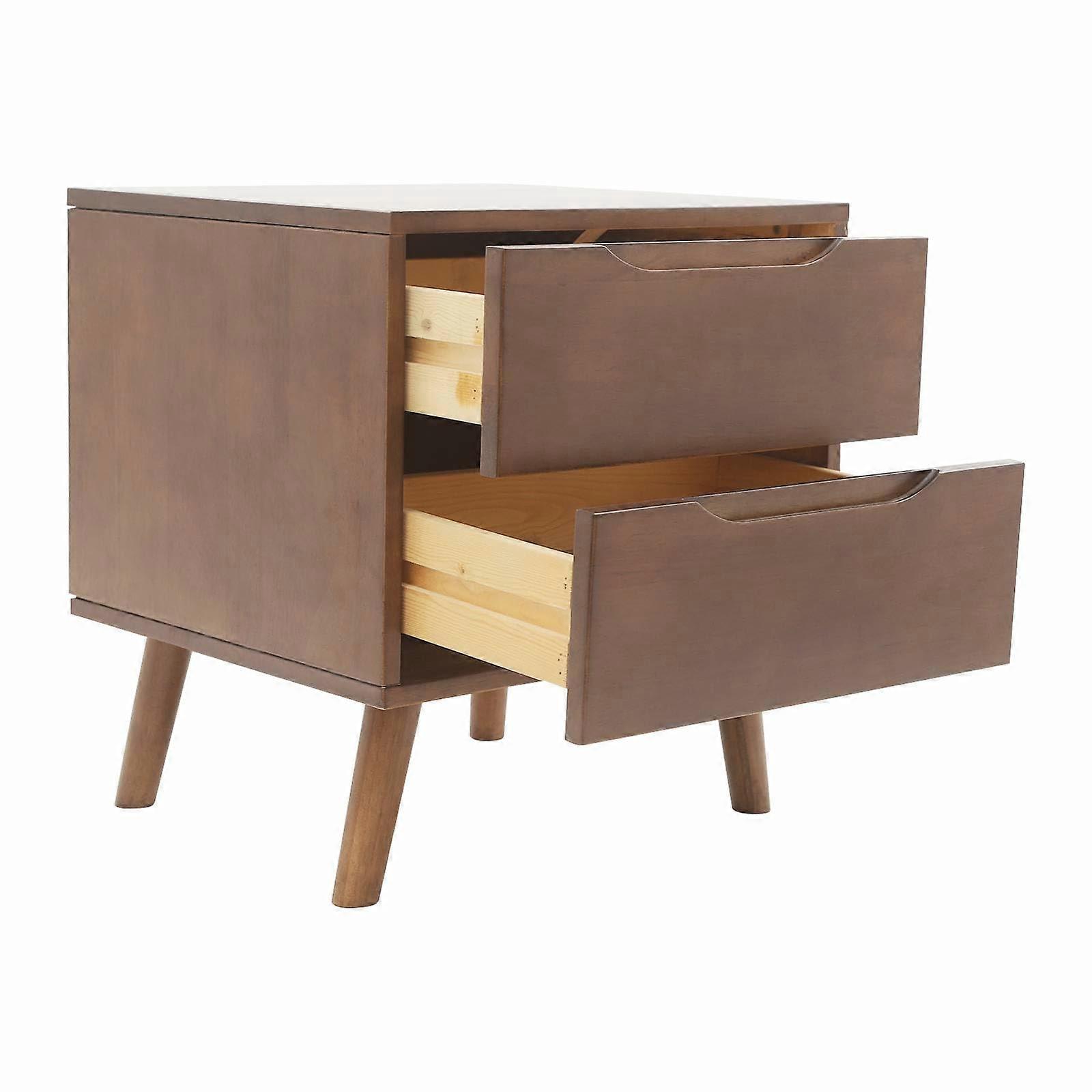 Walnut Nightstand with Dual Drawer Storage, Modern Bedside Table Shelf for Bedroom and Living Room