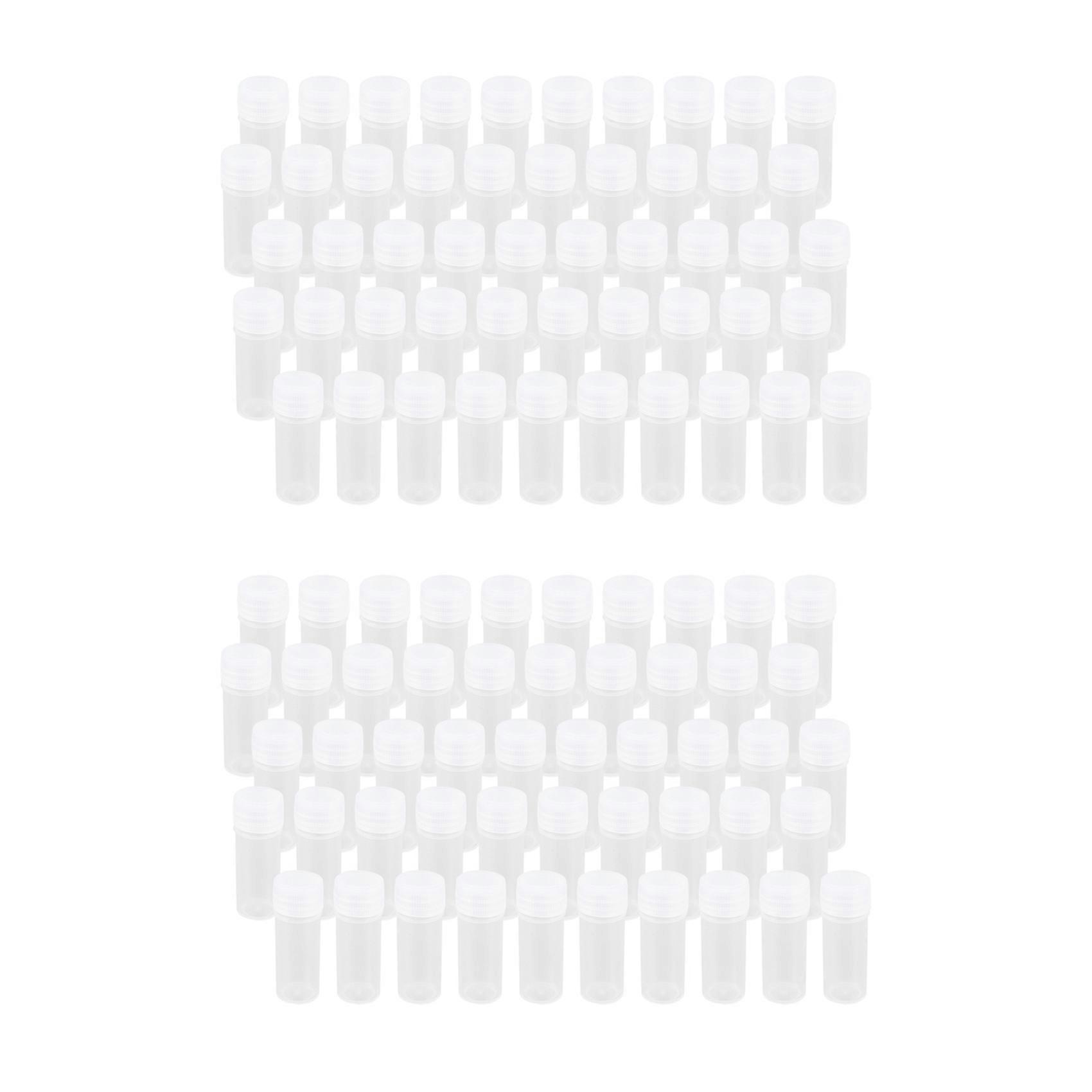 100X Plastic Sample Bottle 5Ml Test Tube Lab Small Vial Storage Container + Lid