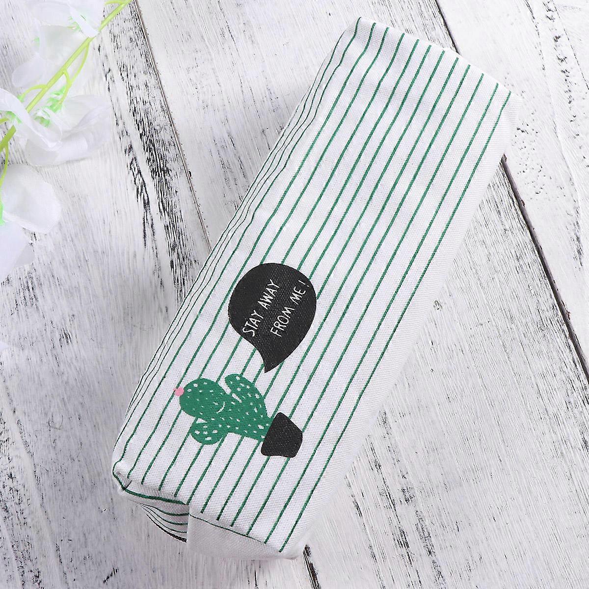 Pencil Case Cactus Canvas for School Supplies with Octagonal Piece